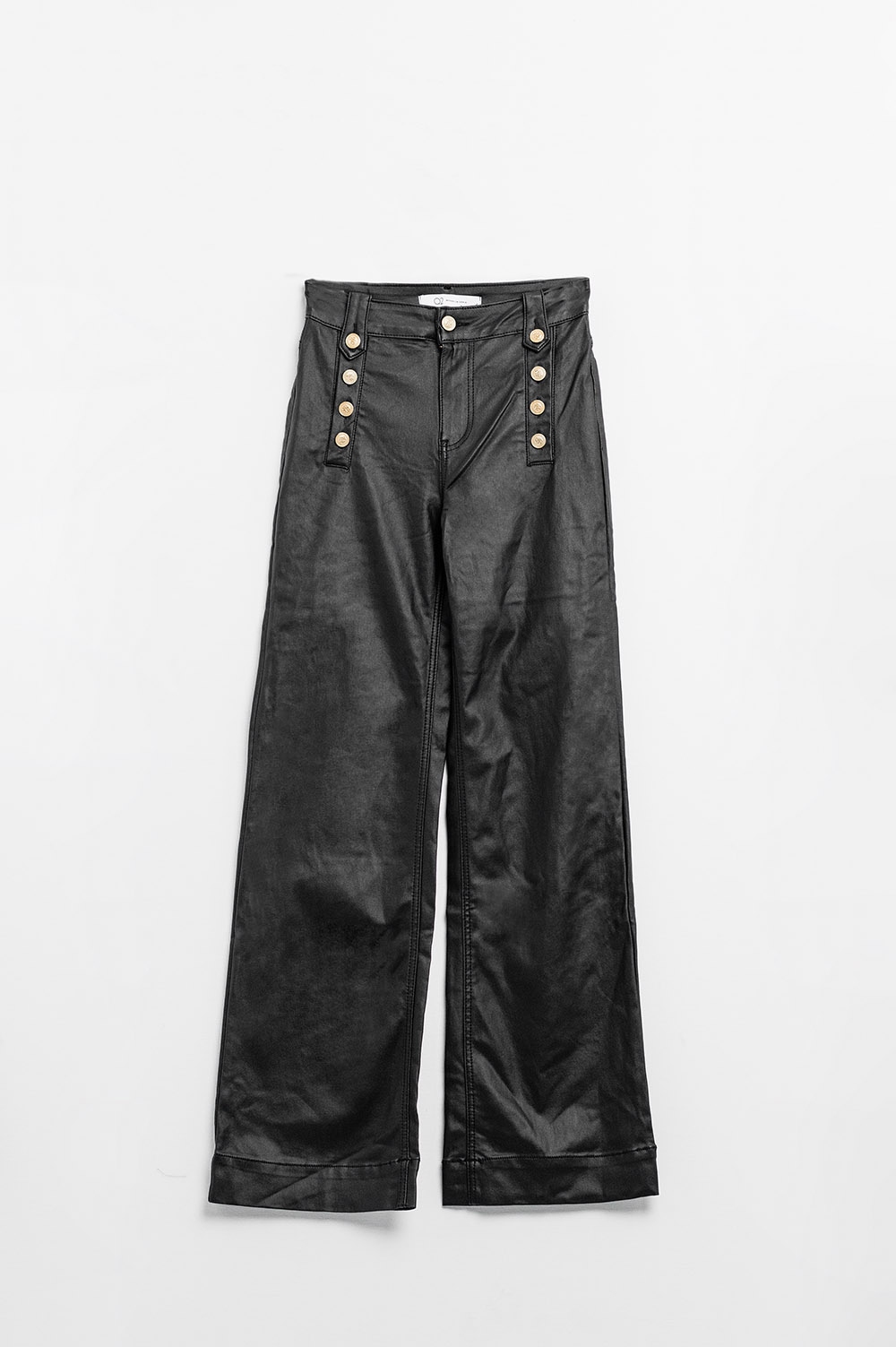 Pantalón negro de piel sintética con botones Pantalón negro de piel sintética con botones