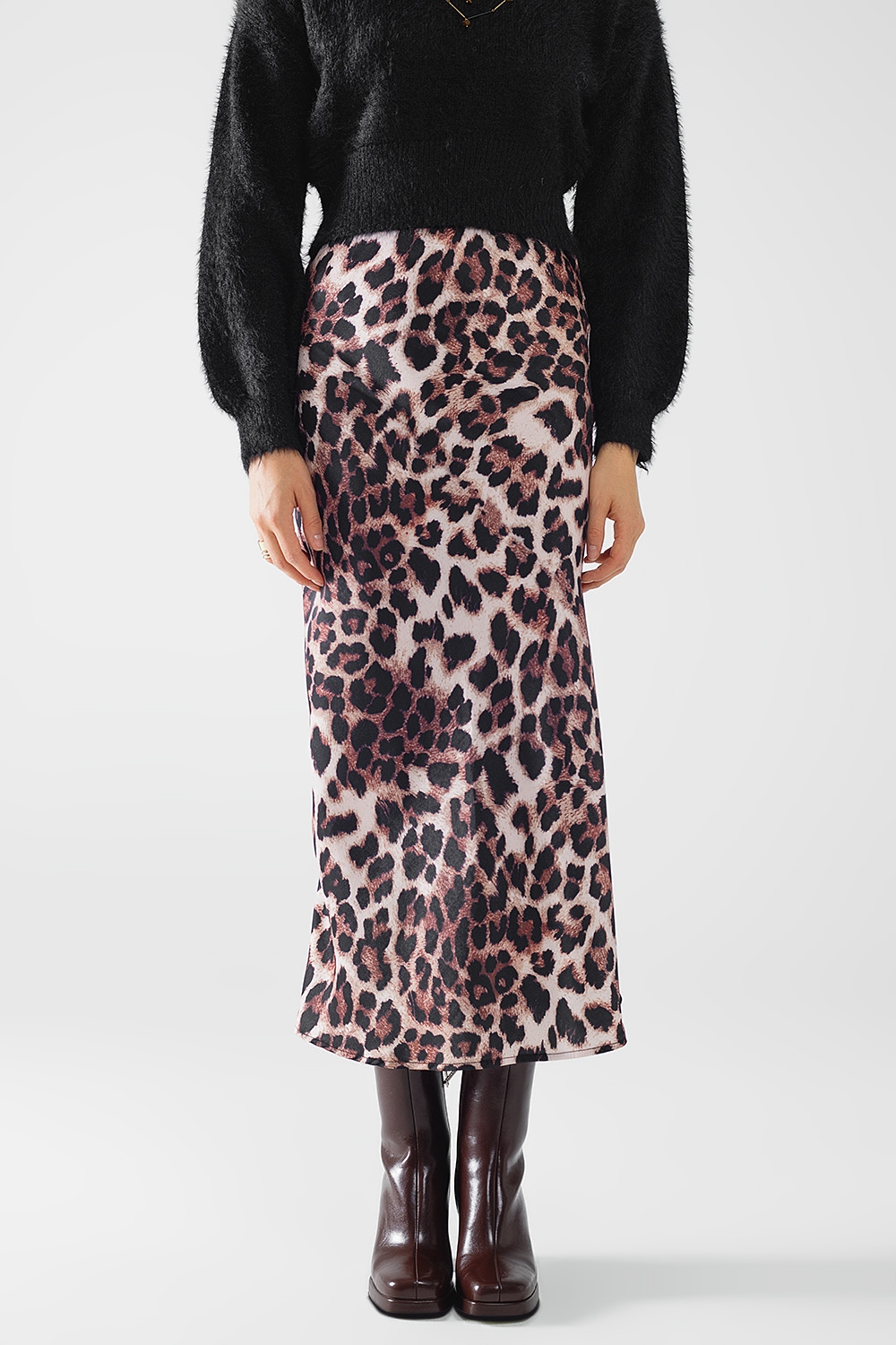 Falda midi acampanada con estampado de leopardo