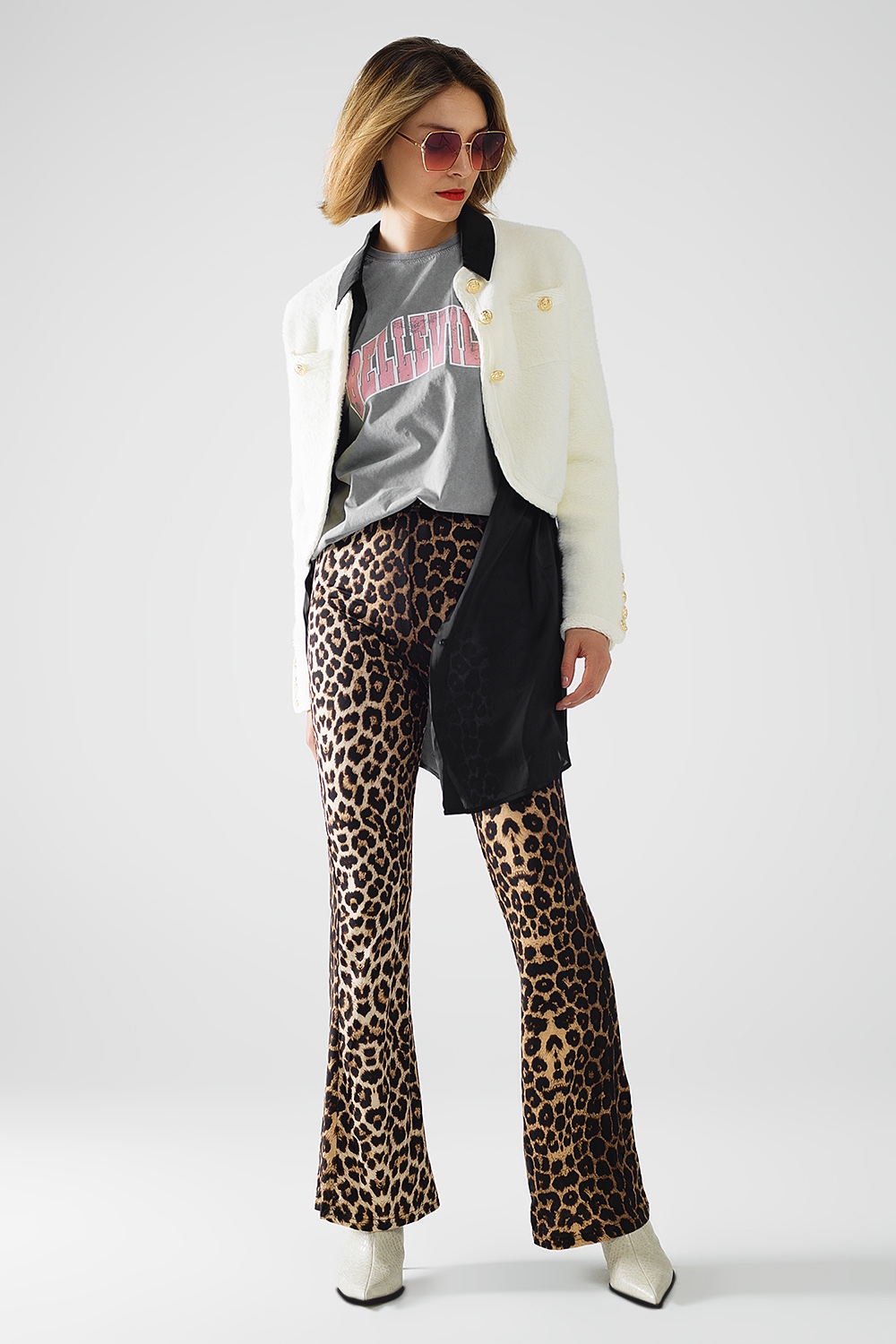 Leggings acampanados de Spandex con estampado de leopardo Leggings acampanados de Spandex con estampado de leopardo