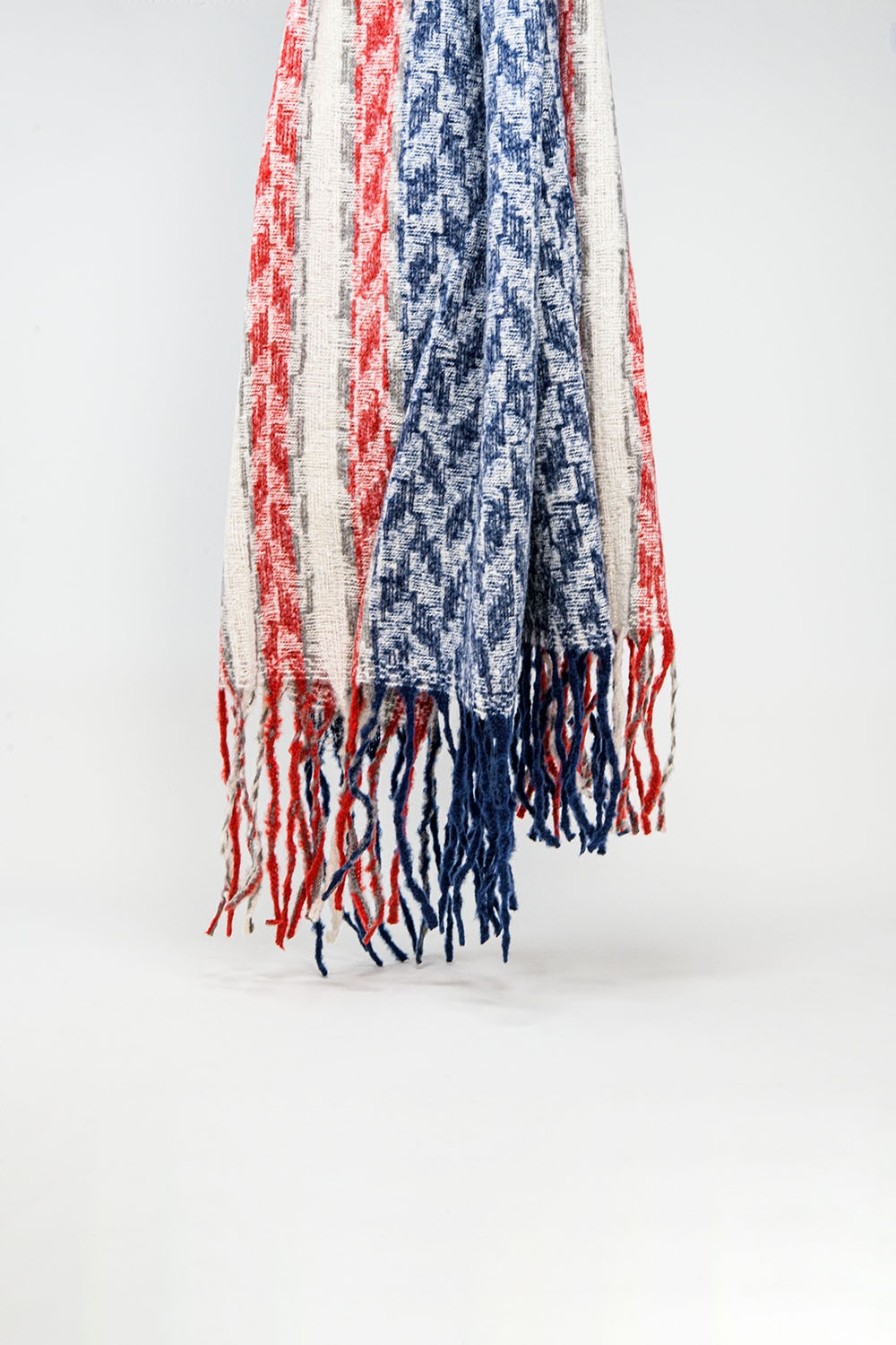 Bufanda americana estilo Houndstooth en blanco rojo y azul