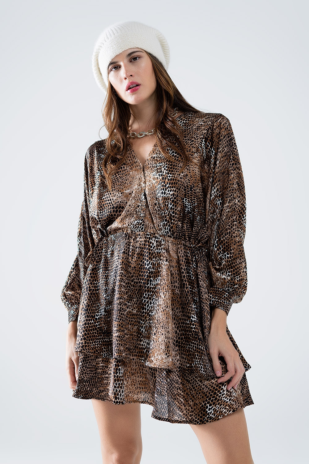 Vestido de gasa con estampado de leopardo marrón Vestido de gasa con estampado de leopardo marrón