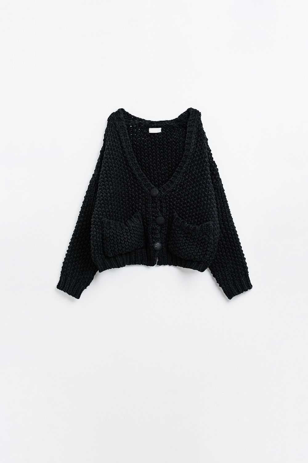 Chaqueta negra oversize de punto grueso con bolsillos Chaqueta negra oversize de punto grueso con bolsillos