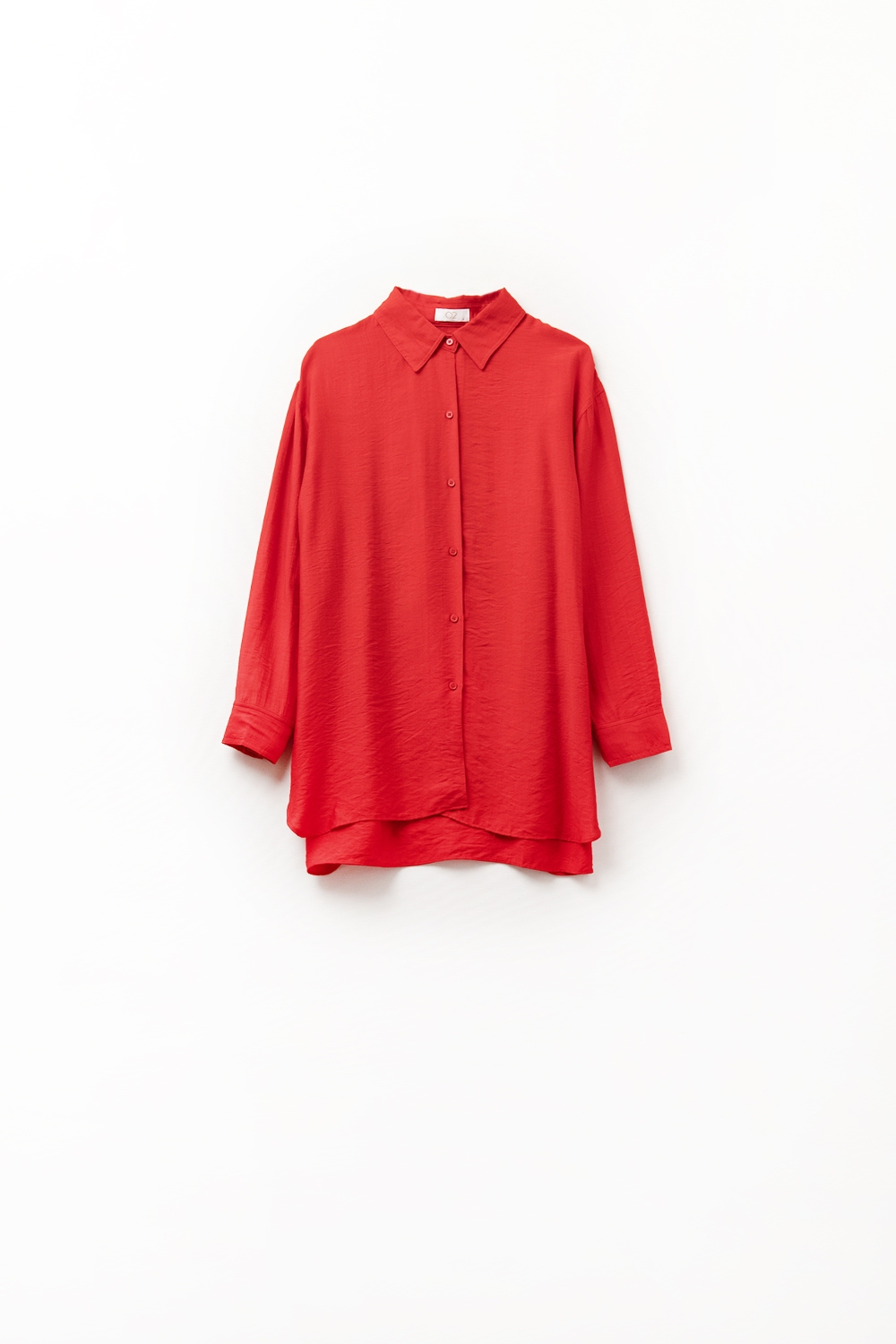 Ajuste relajado Camisa roja Mangas 3/4 y bajo alto Ajuste relajado Camisa roja Mangas 3/4 y bajo alto
