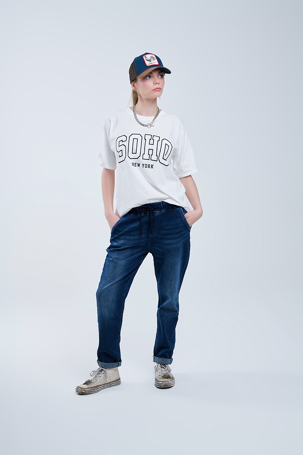 Camiseta blanca oversize con Soho New York en la parte delantera Camiseta blanca oversize con Soho New York en la parte delantera