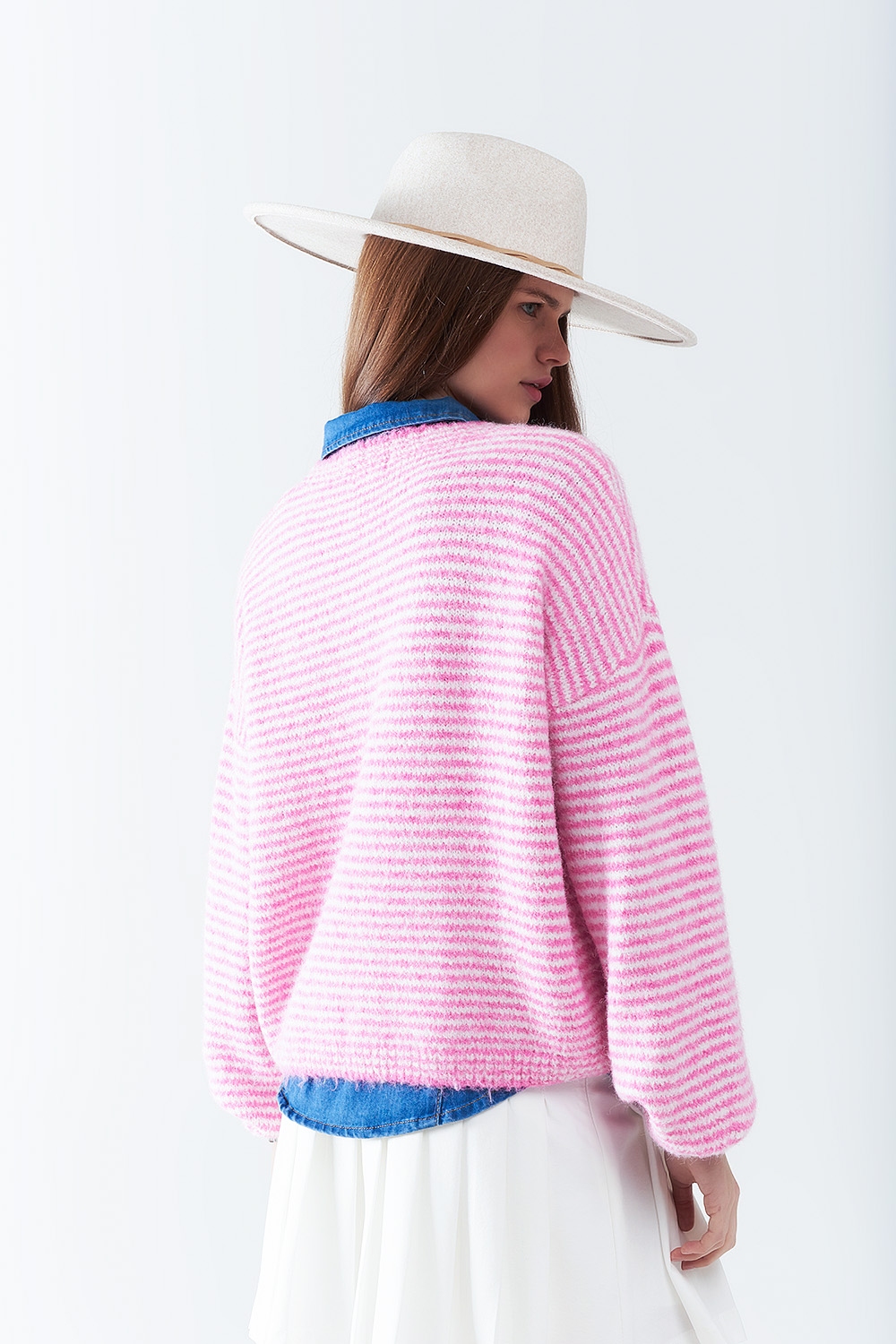 Jersey rosa con rayas blancas Jersey rosa con rayas blancas