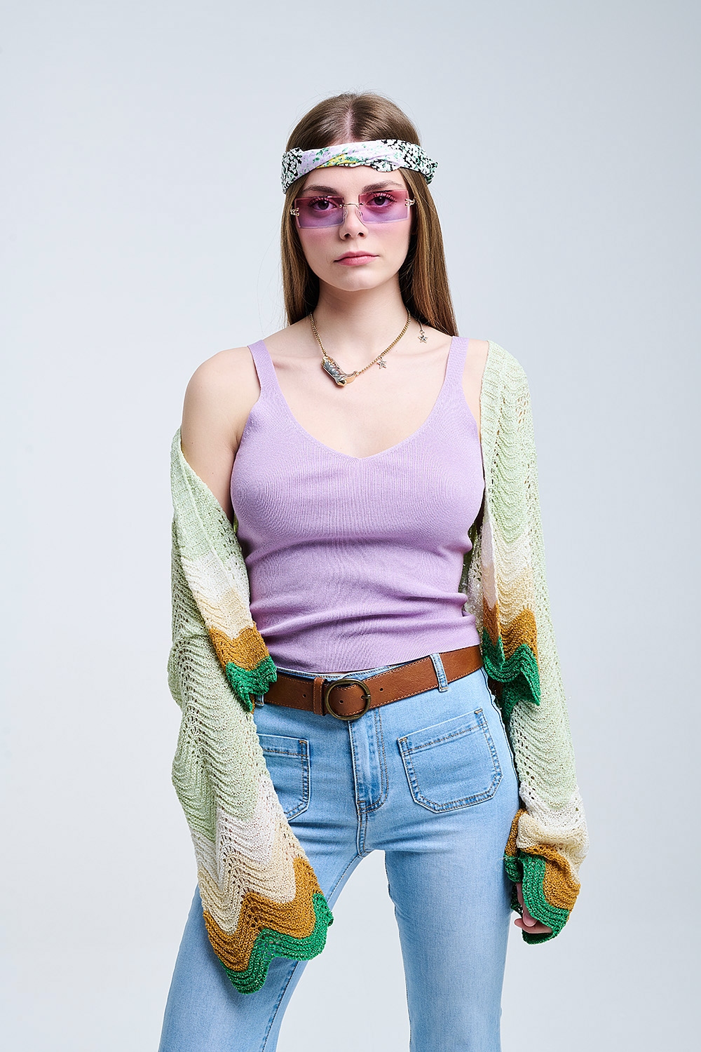 Camiseta sin Mangas de Canal&eacute; C&oacute;moda en P&uacute;rpura