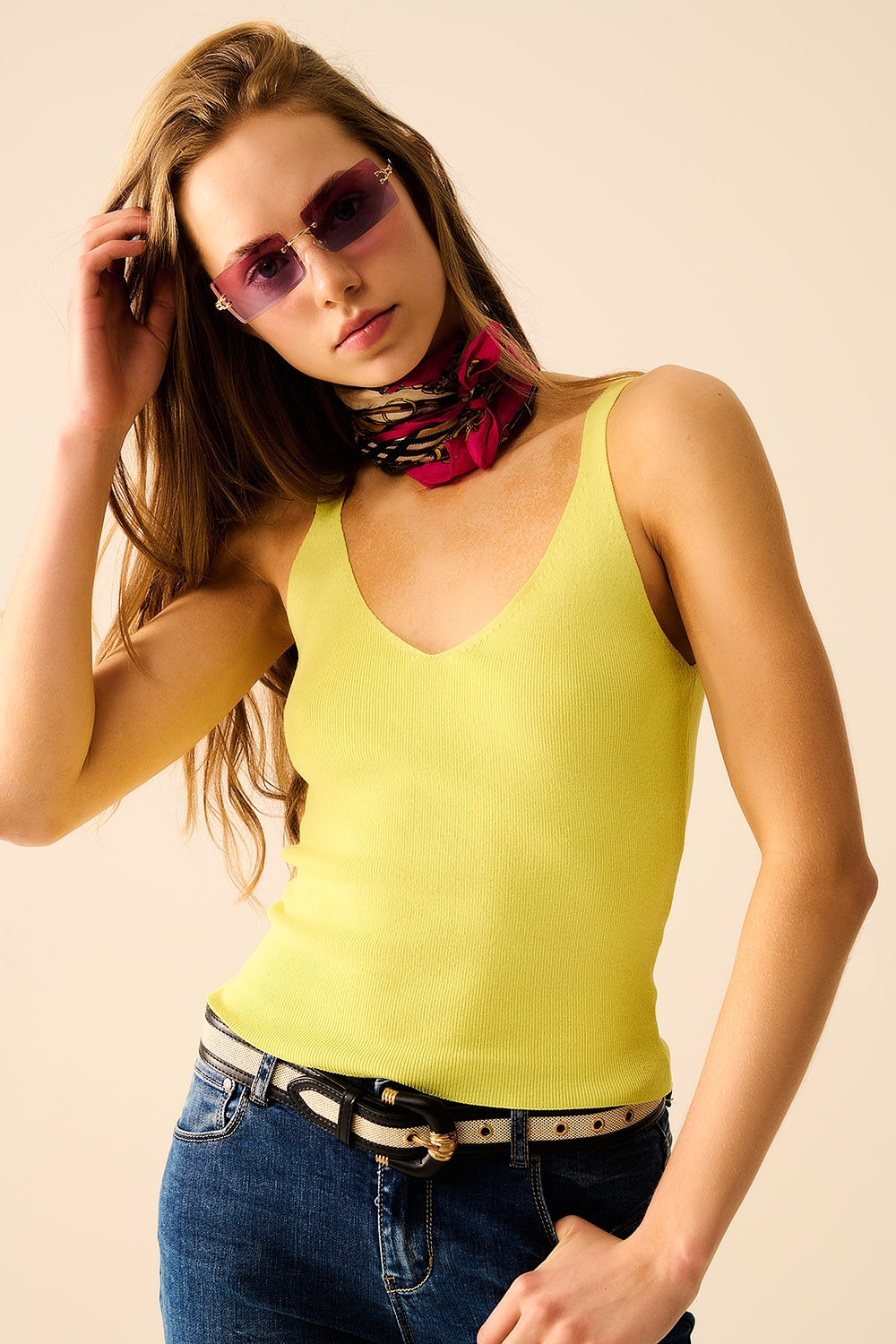 Camiseta de Tirantes Canelada Cómoda en Verde Camiseta de Tirantes Canelada Cómoda en Verde