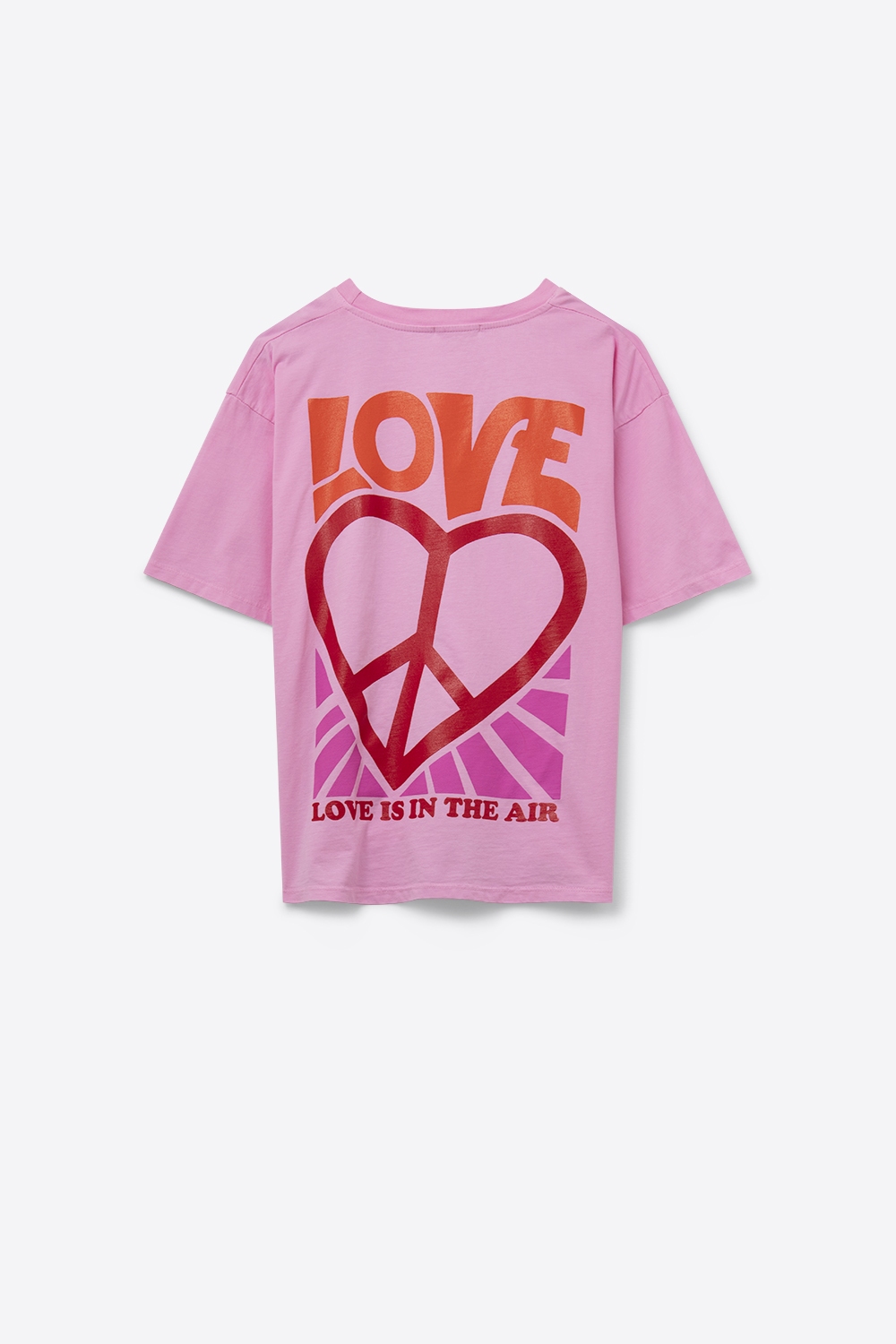 Camiseta rosa con el logotipo Love is Air y Coraz&oacute;n con Paz