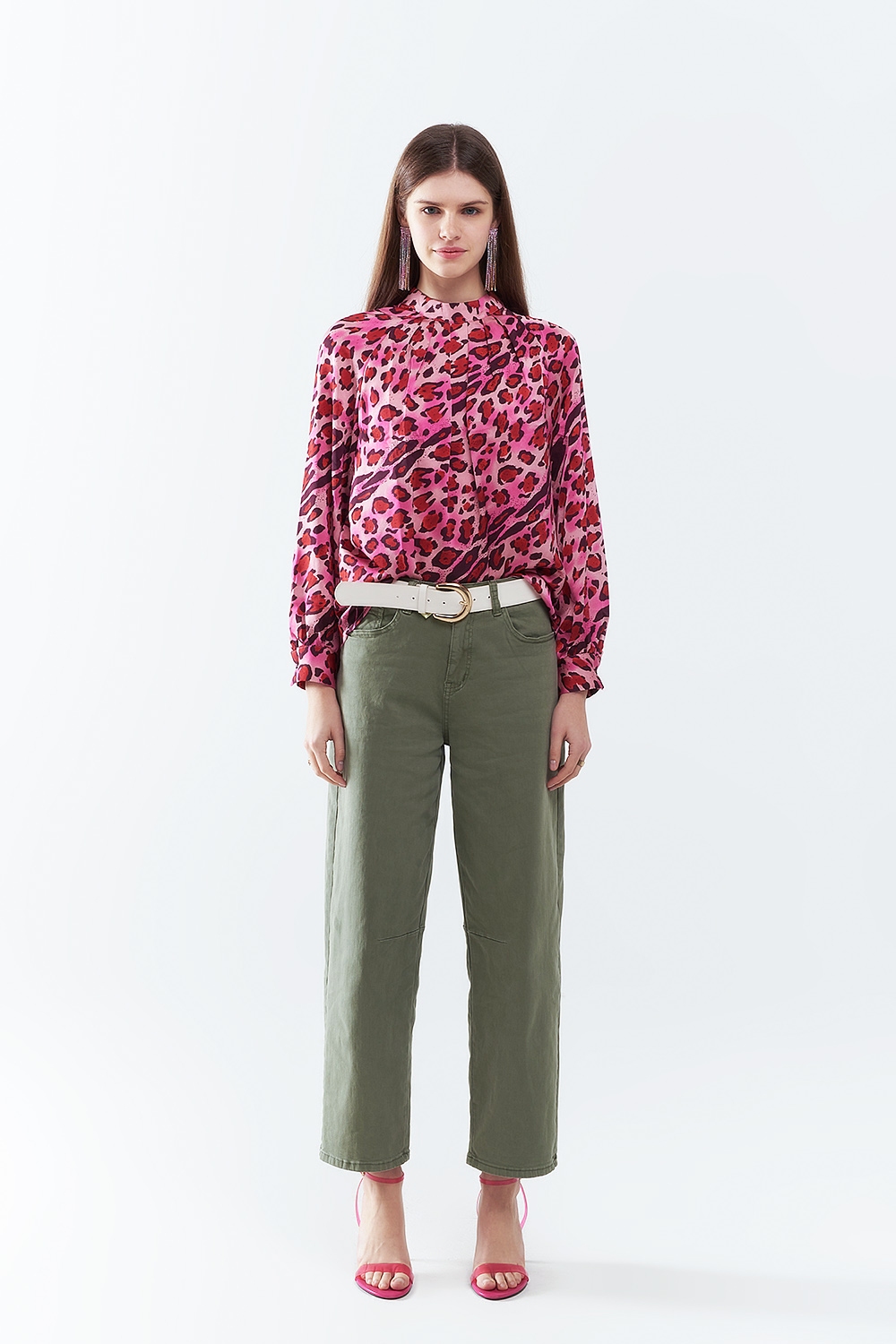 Blusa de Manga Larga en Estampado de Leopardo Fucsia a la Moda Blusa de Manga Larga en Estampado de Leopardo Fucsia a la Moda