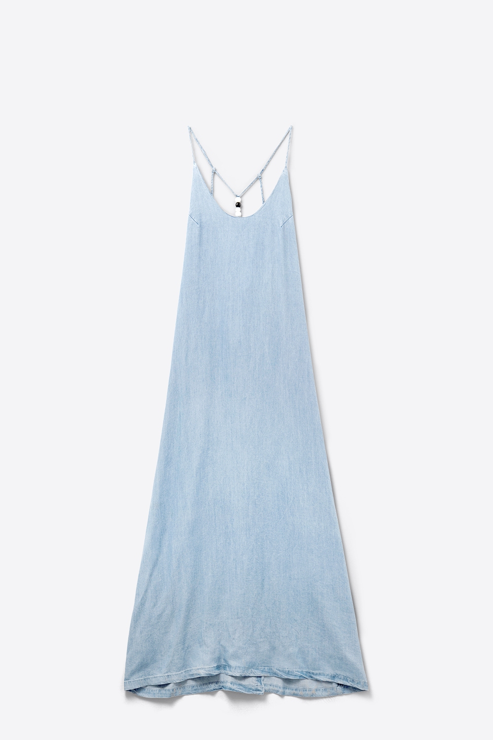 Vestido vaquero de Tencel claro con tirantes de cuentas
