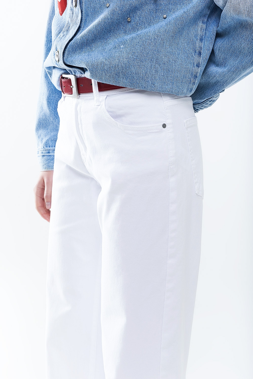 Pantalones Blancos Rectos de Pierna Ancha Pantalones Blancos Rectos de Pierna Ancha