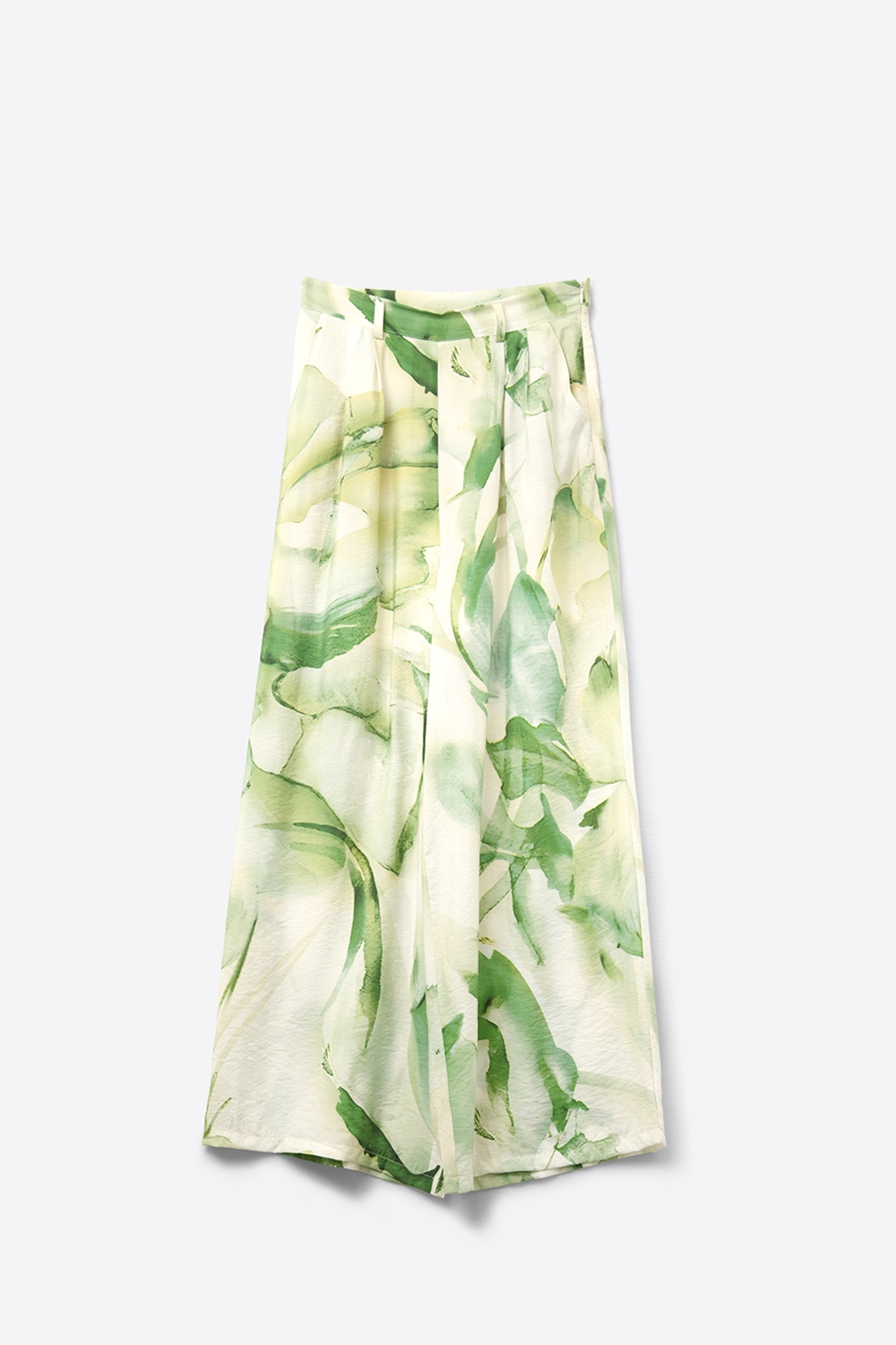 Pantalones de pata ancha con estampado de acuarela verde