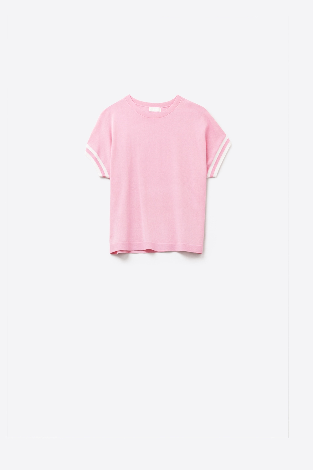 Su&eacute;ter ajustado relafed en rosa con detalle de contraste blanco