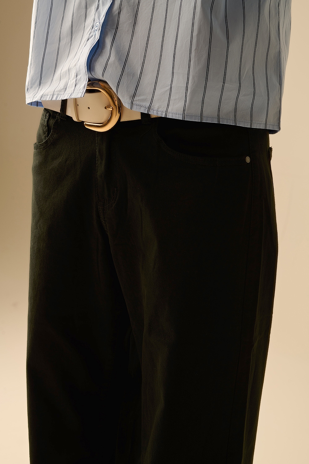 Pantalones Negros de Pierna Ancha Recta Pantalones Negros de Pierna Ancha Recta