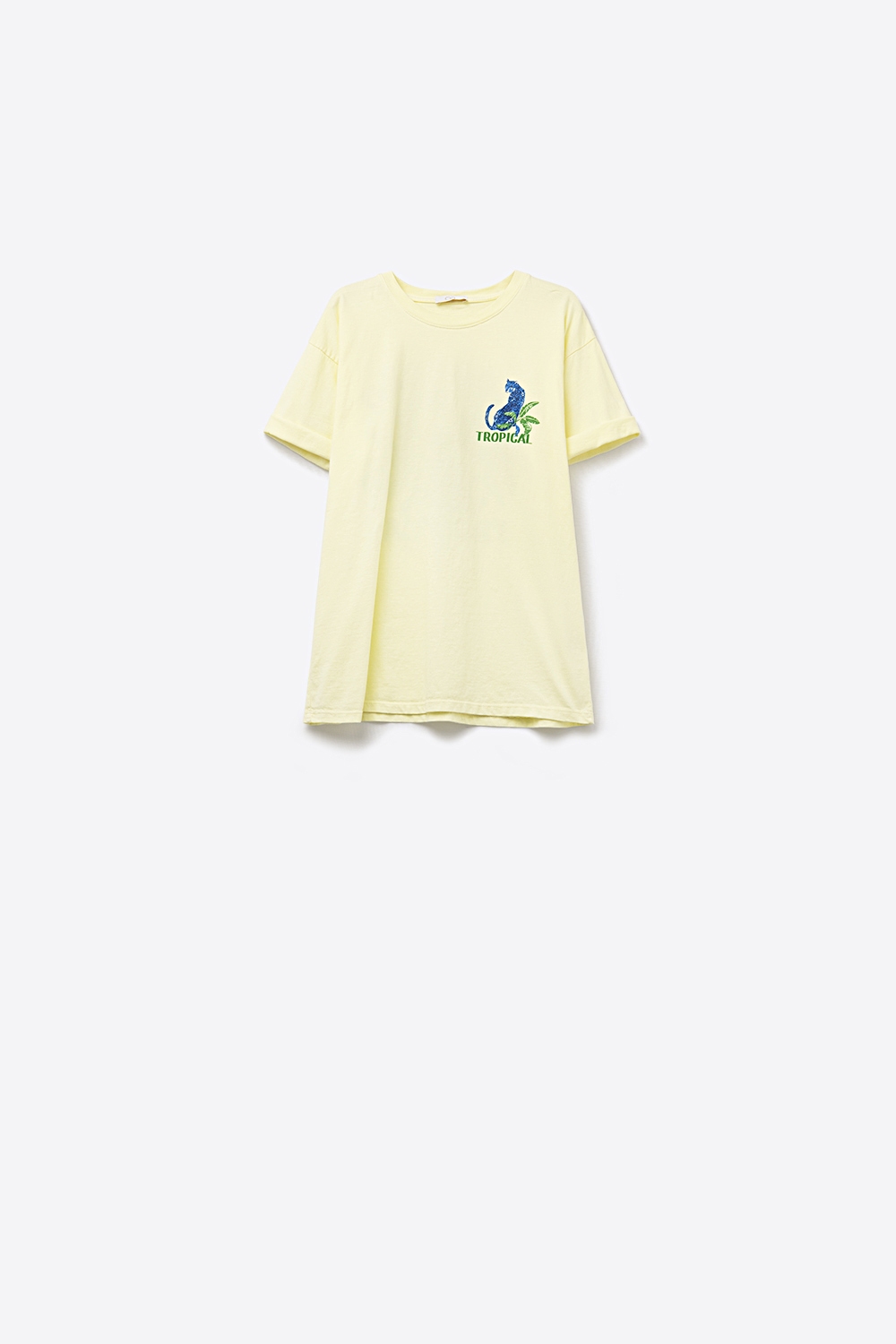 Camiseta amarilla hecha en Italia con estampado gr&aacute;fico tropical