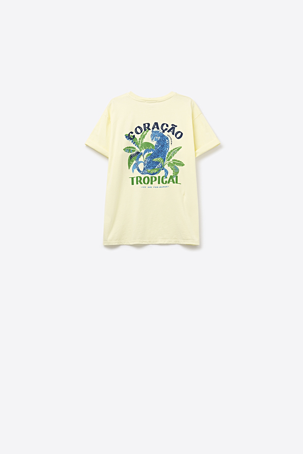 Camiseta amarilla hecha en Italia con estampado gr&aacute;fico tropical