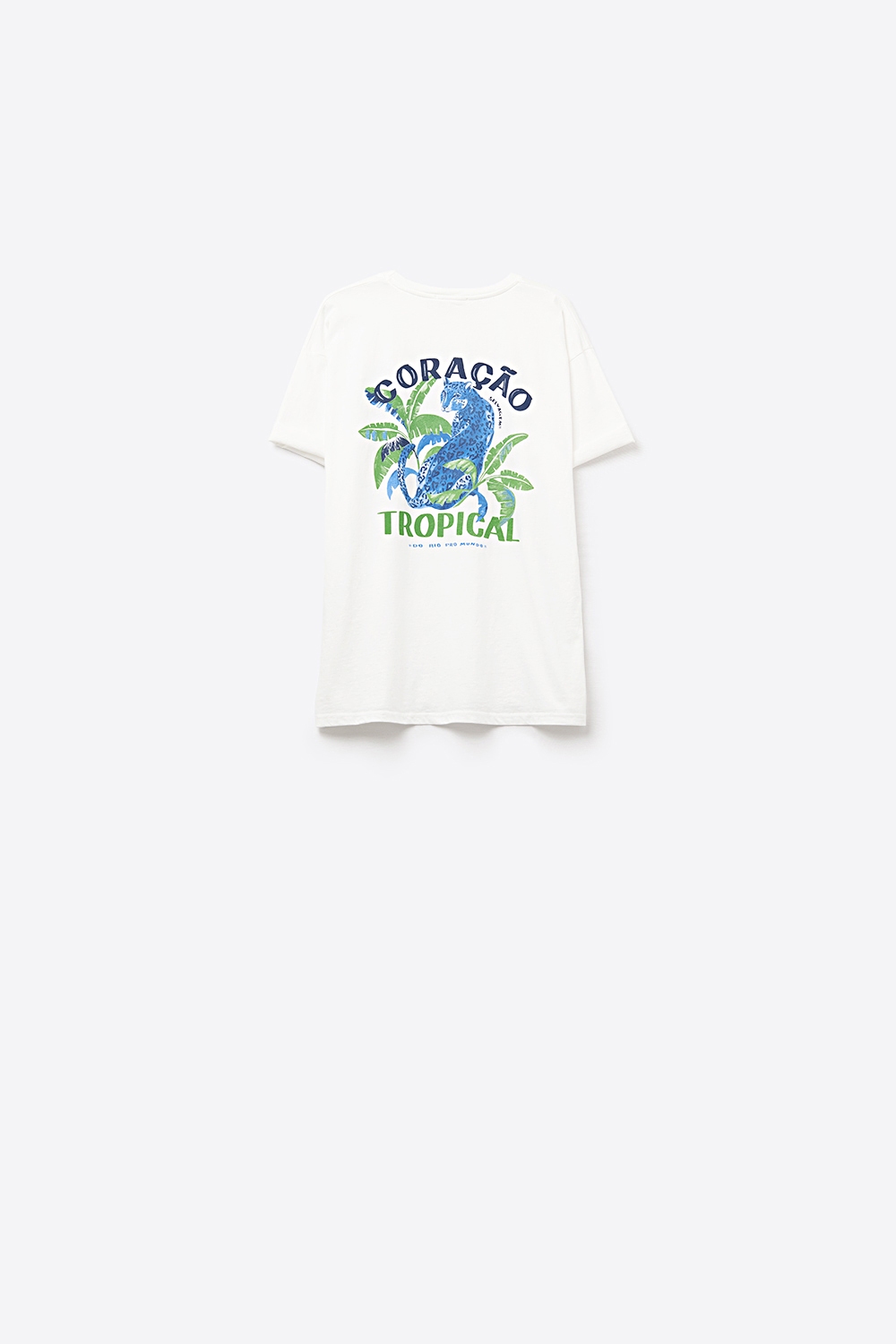 Camiseta blanca hecha en Italia con estampado gr&aacute;fico tropical