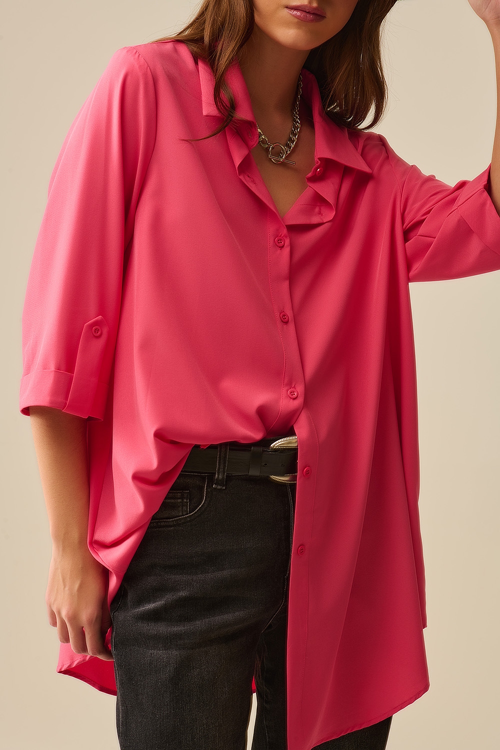 maxi Camisa de tejido muy suave y ligero en color coral