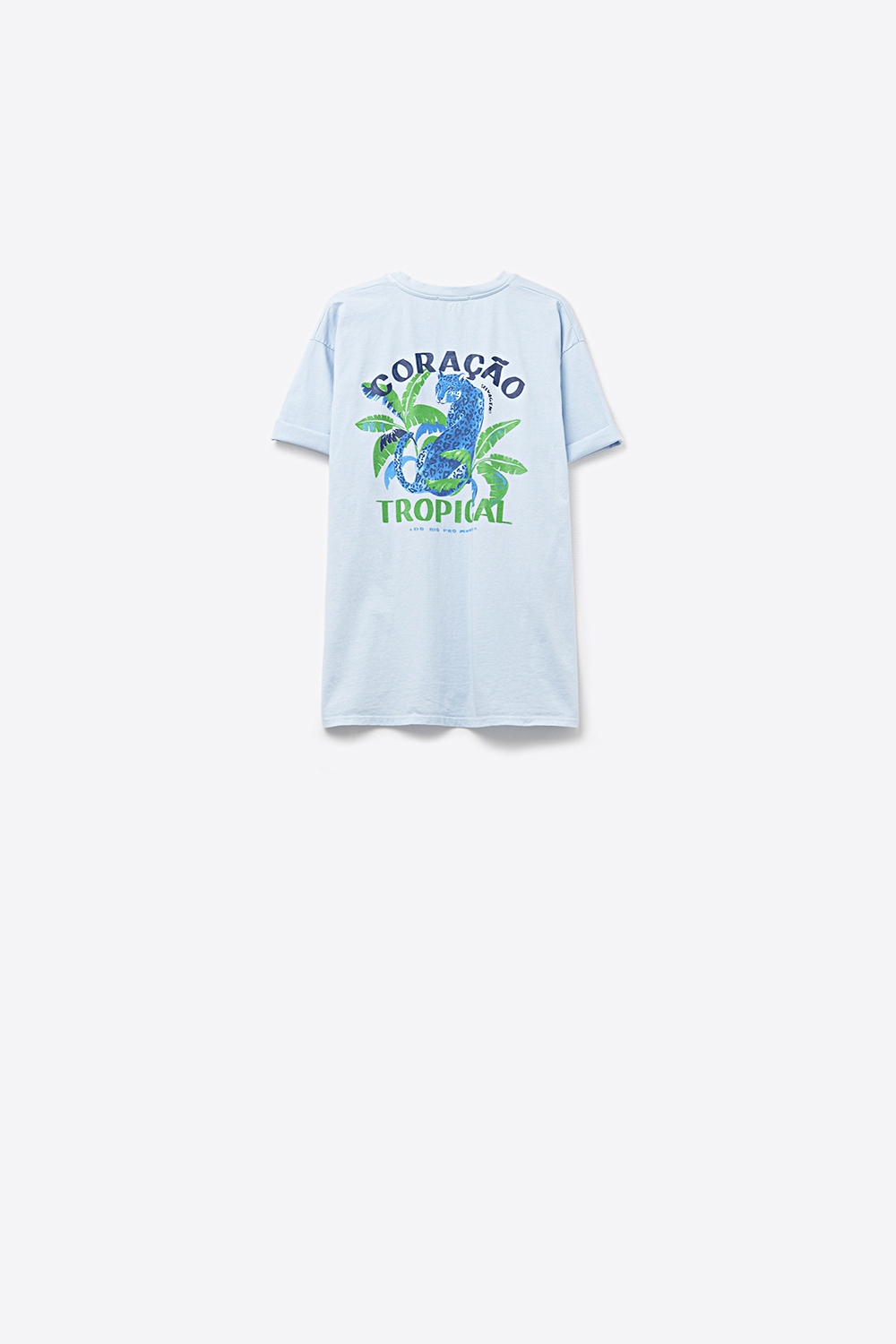 Camiseta azul hecha en Italia con estampado gr&aacute;fico tropical
