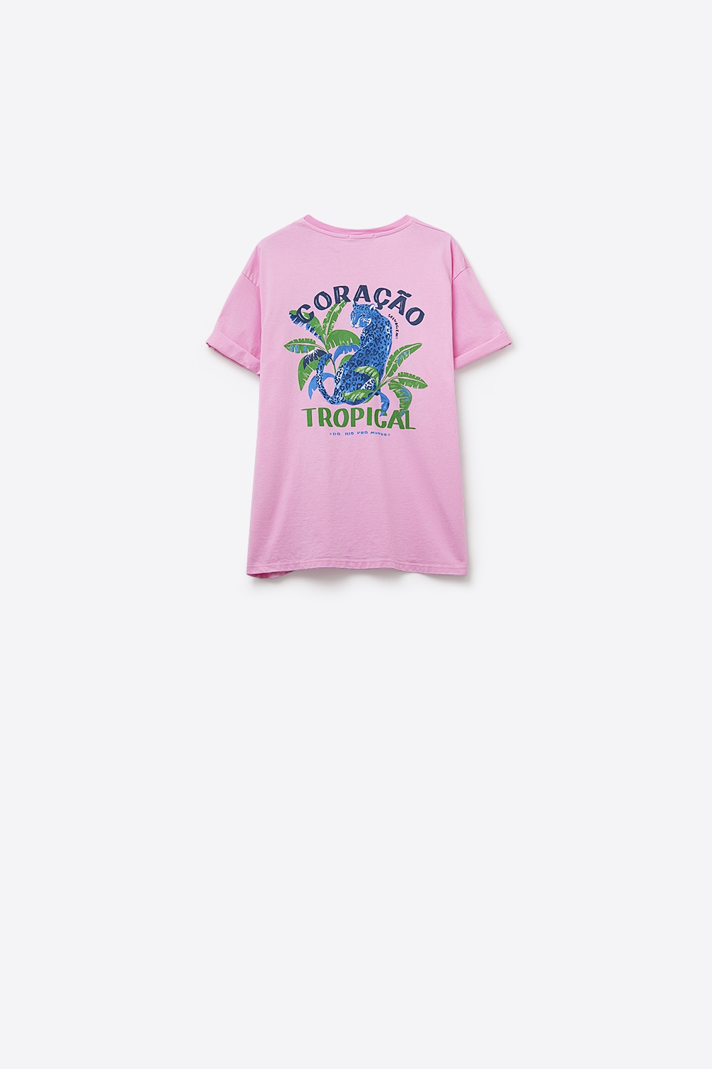 Camiseta rosa hecha en Italia con estampado gr&aacute;fico tropical