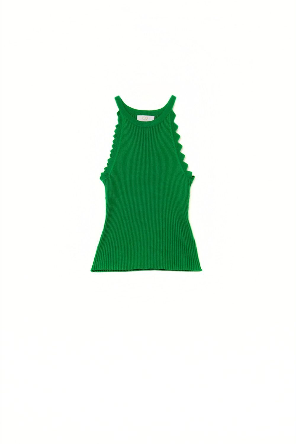 Camiseta de tirantes verde con detalle de canalé en las axilas Camiseta de tirantes verde con detalle de canalé en las axilas
