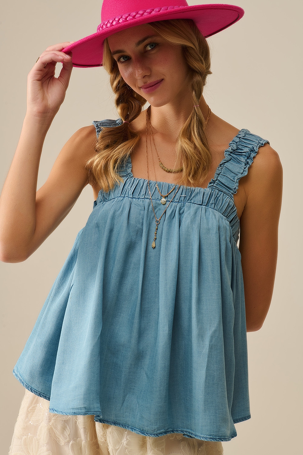 Top de Tencel con tirantes en azul Top de Tencel con tirantes en azul