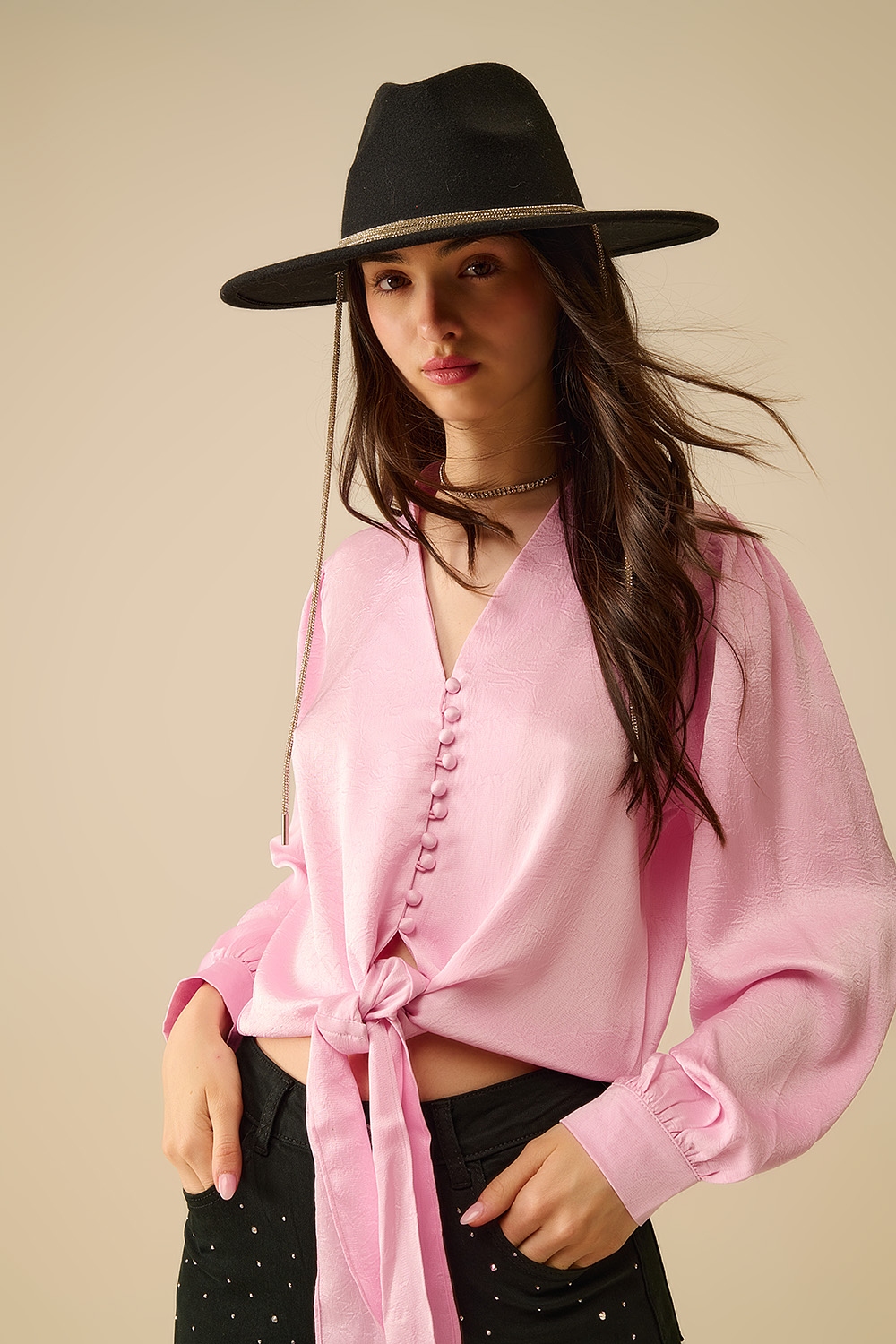Camisa Corta En rosa Con nudo Camisa Corta En rosa Con nudo