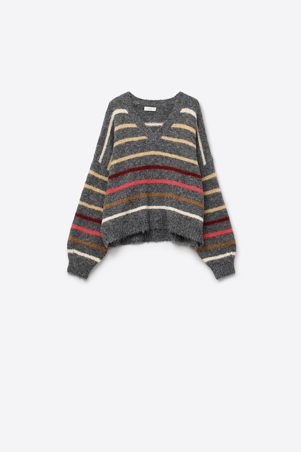 Jersey gris oversize de rayas multicolor