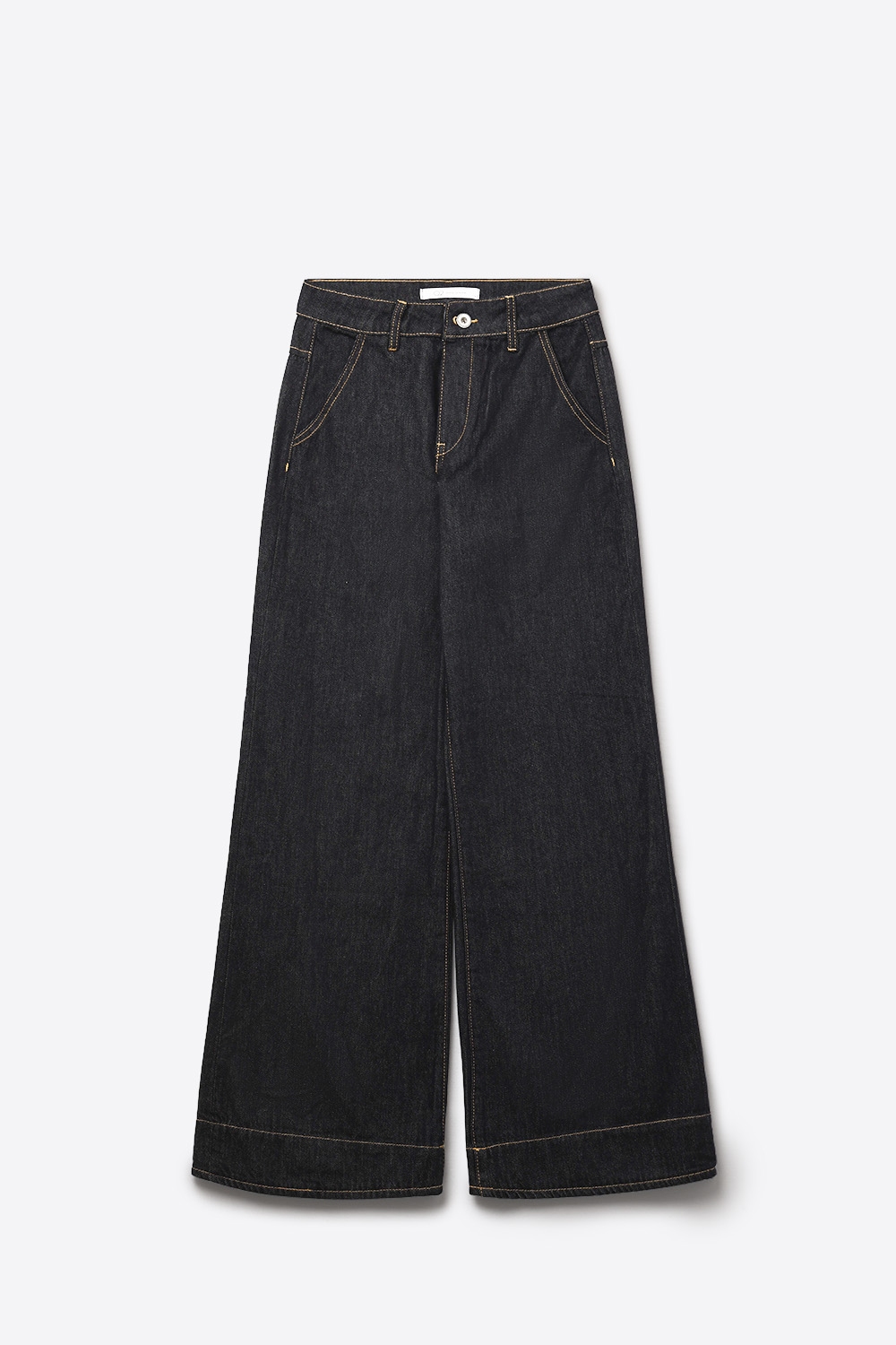 Jeans de Pierna Ancha en Denim Oscuro con Costuras en Contraste