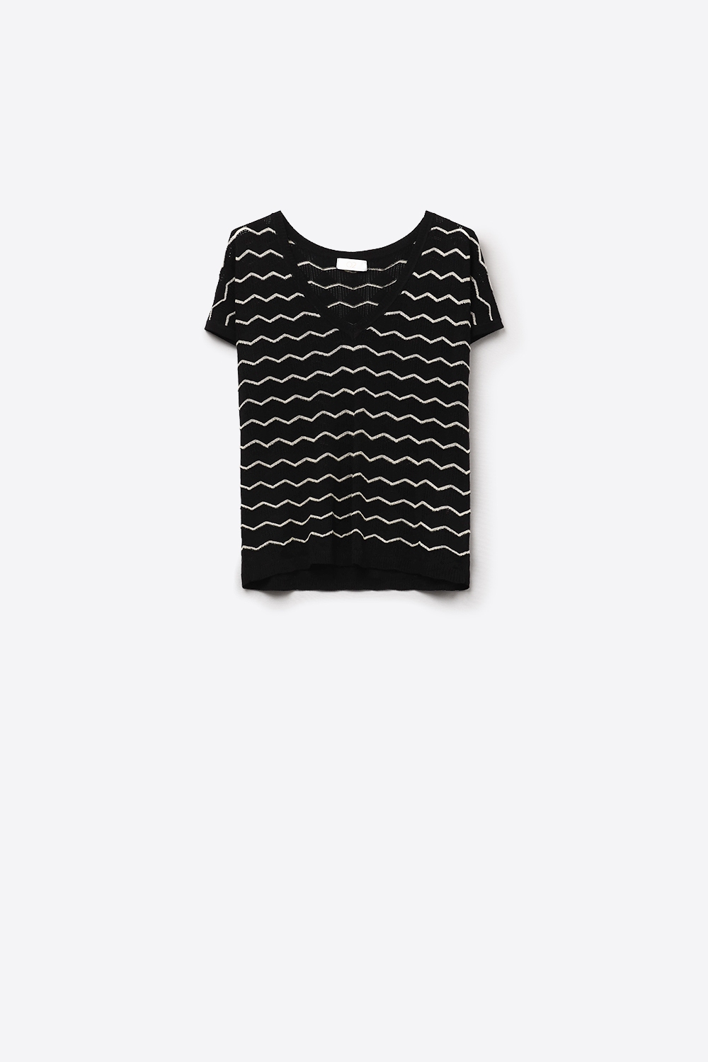 Jersey de punto con cuello en V y mangas caídas Zigzag en negro Jersey de punto con cuello en V y mangas caídas Zigzag en negro