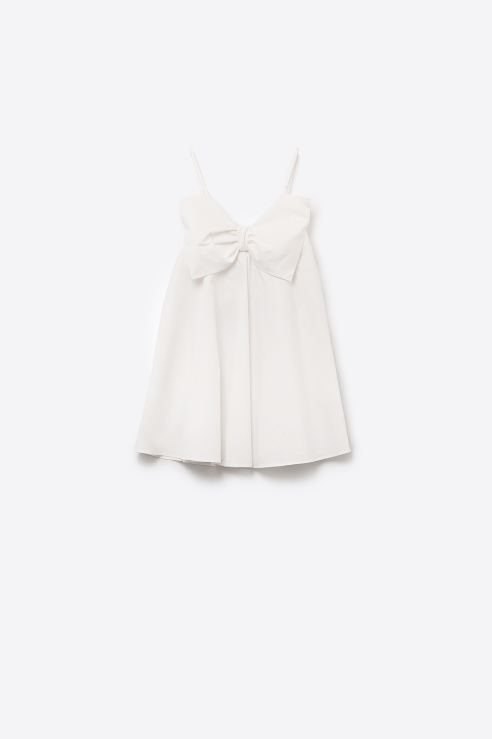 Minivestido de popelín blanco con detalle de gran lazo Minivestido de popelín blanco con detalle de gran lazo