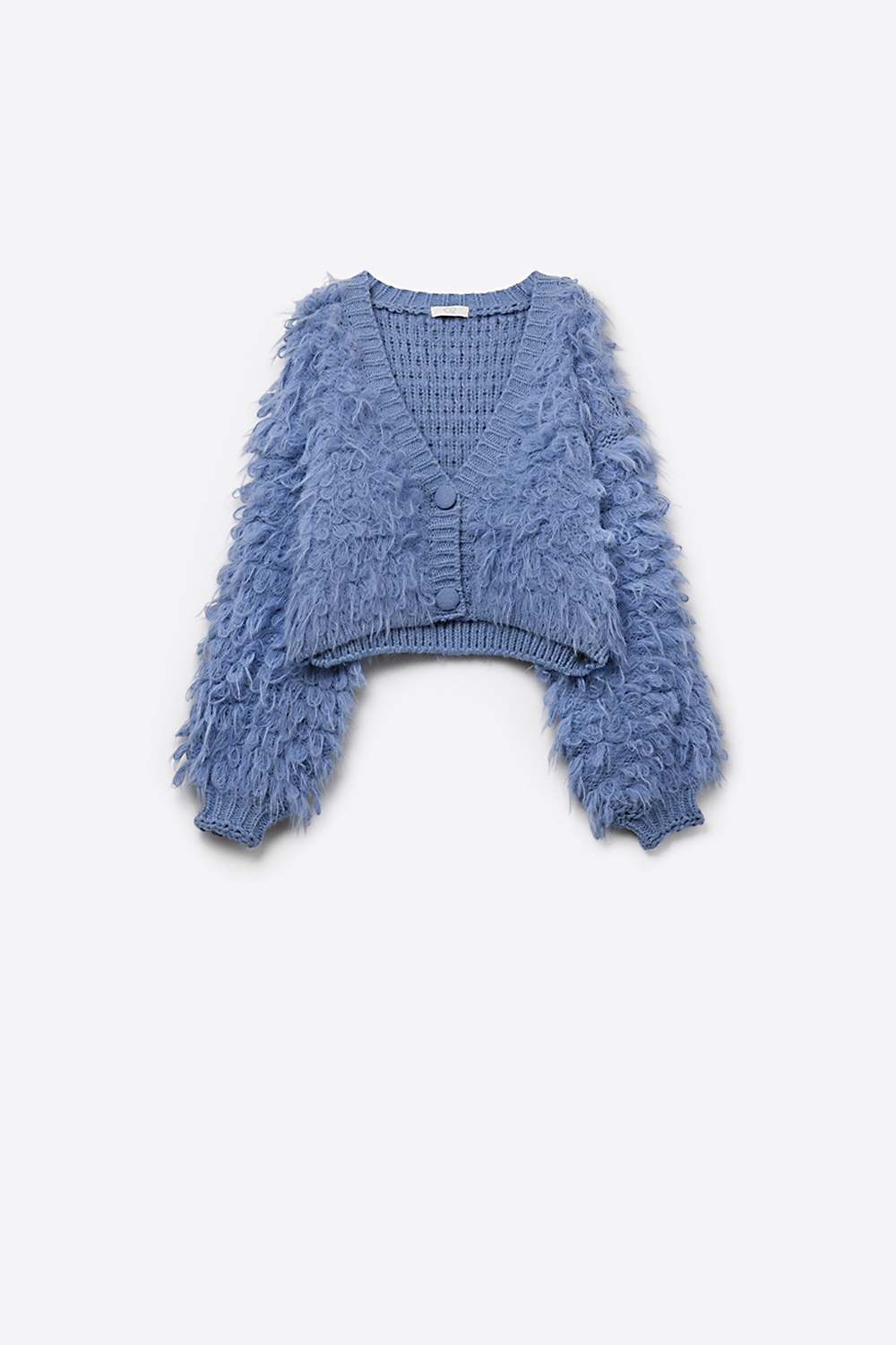 Chaqueta de punto suave en un estilo shag grueso en azul
