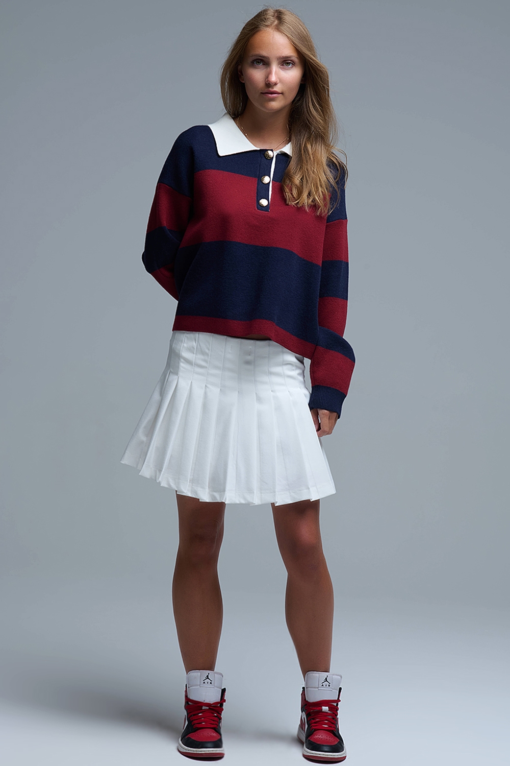 Polo de rayas Ivy en azul marino y burdeos