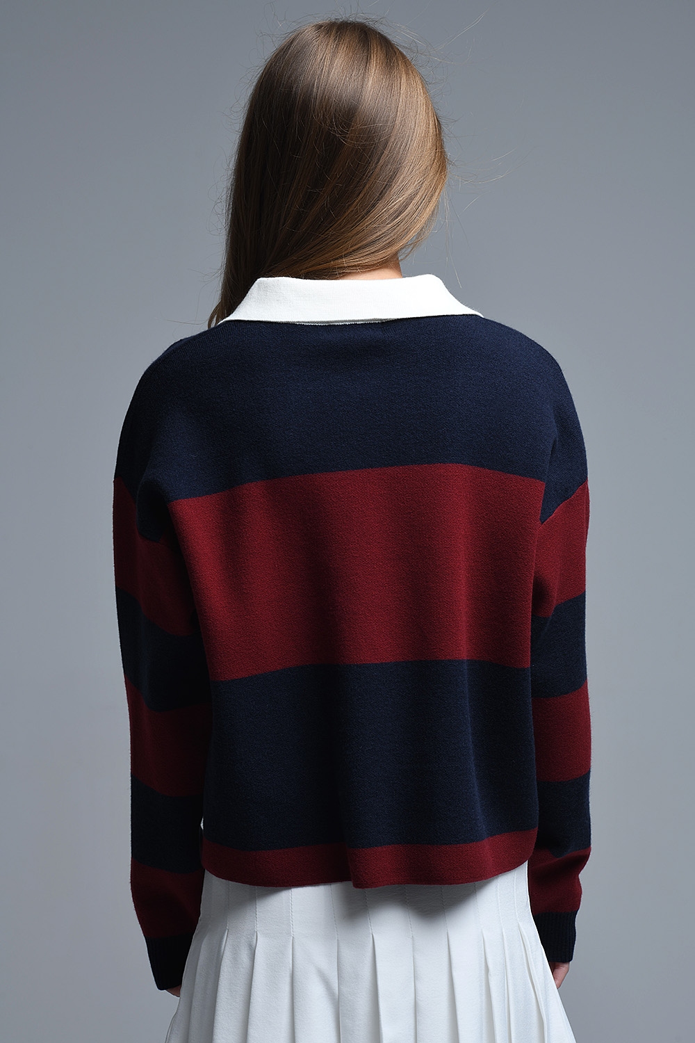 Polo de rayas Ivy en azul marino y burdeos