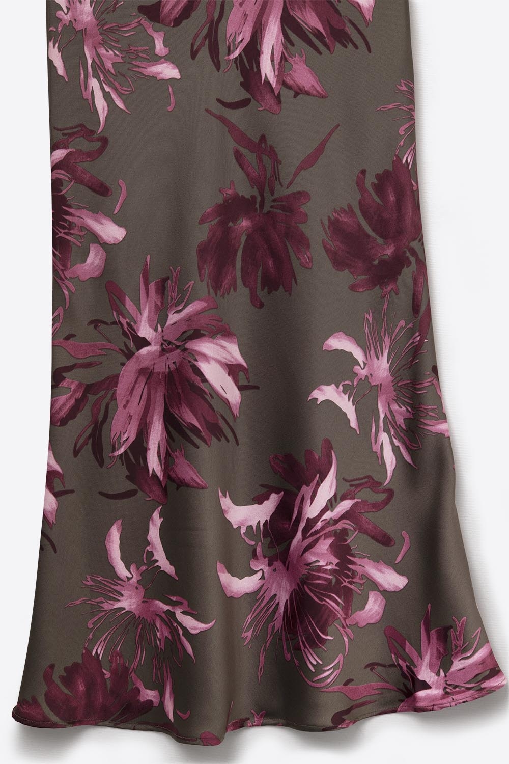 Elegante falda midi floral de satén gris Elegante falda midi floral de satén gris