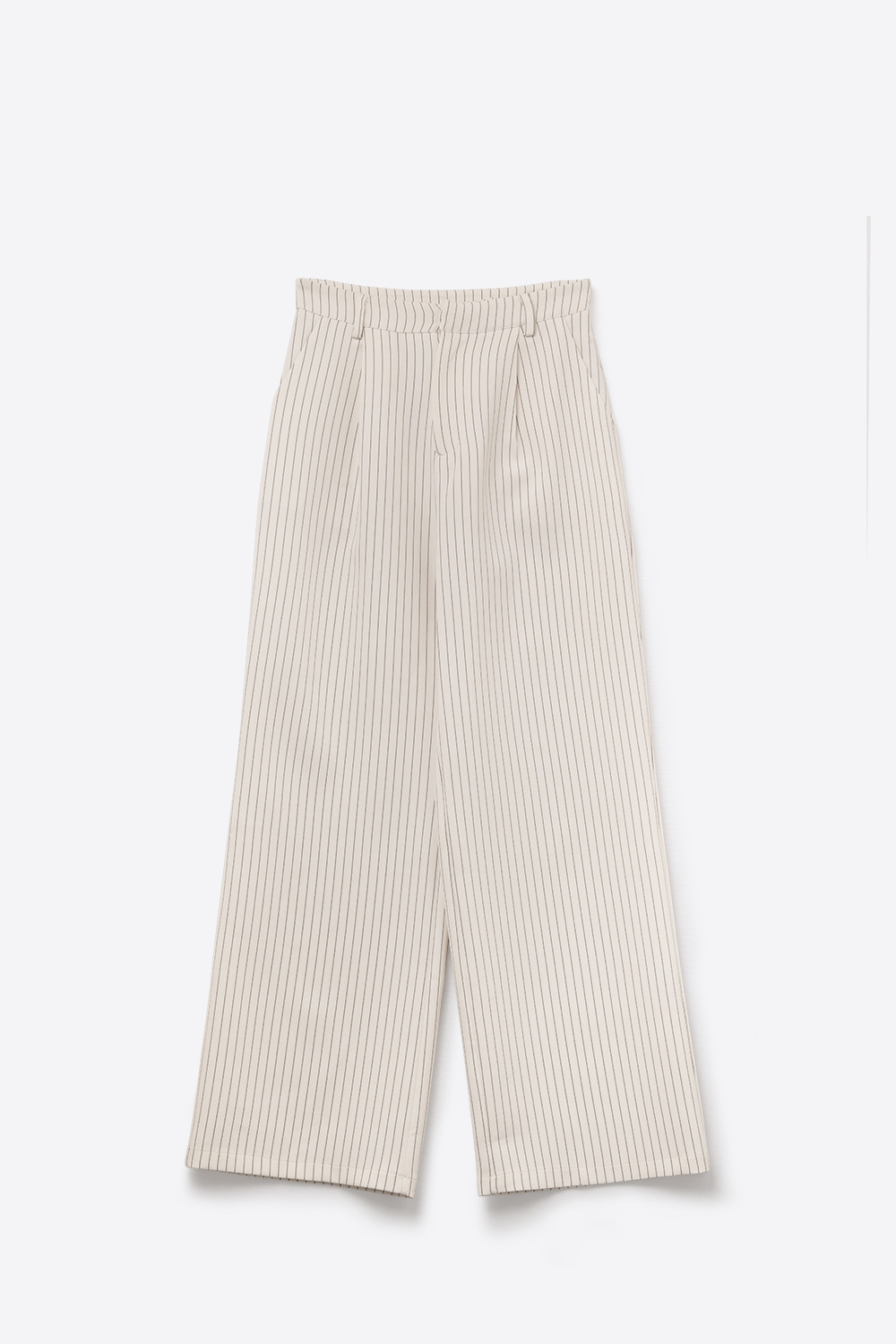 Elegante pantalón de pernera ancha a rayas en color crema con corte forrado Elegante pantalón de pernera ancha a rayas en color crema con corte forrado