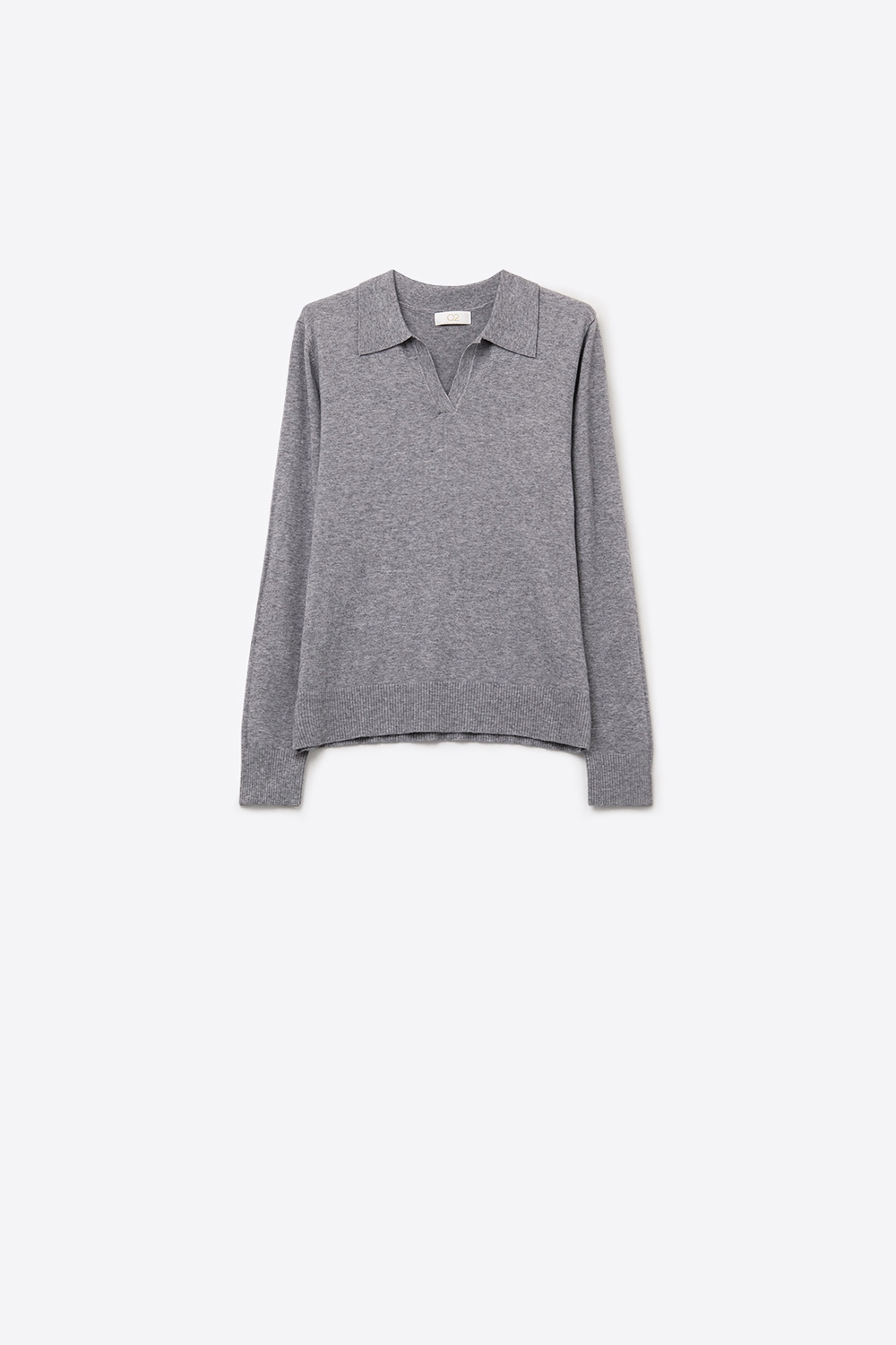 Cuello de polo de punto con escote en V sin tapeta de botones en gris