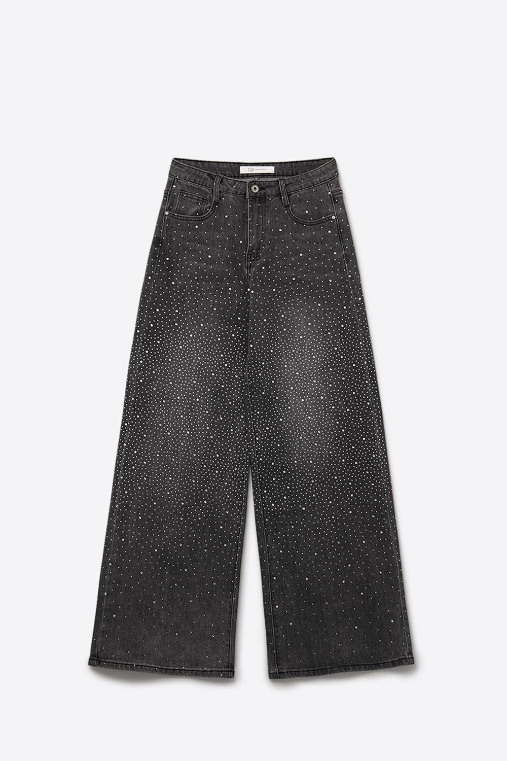 Vaqueros negros de pata ancha con strass Vaqueros negros de pata ancha con strass