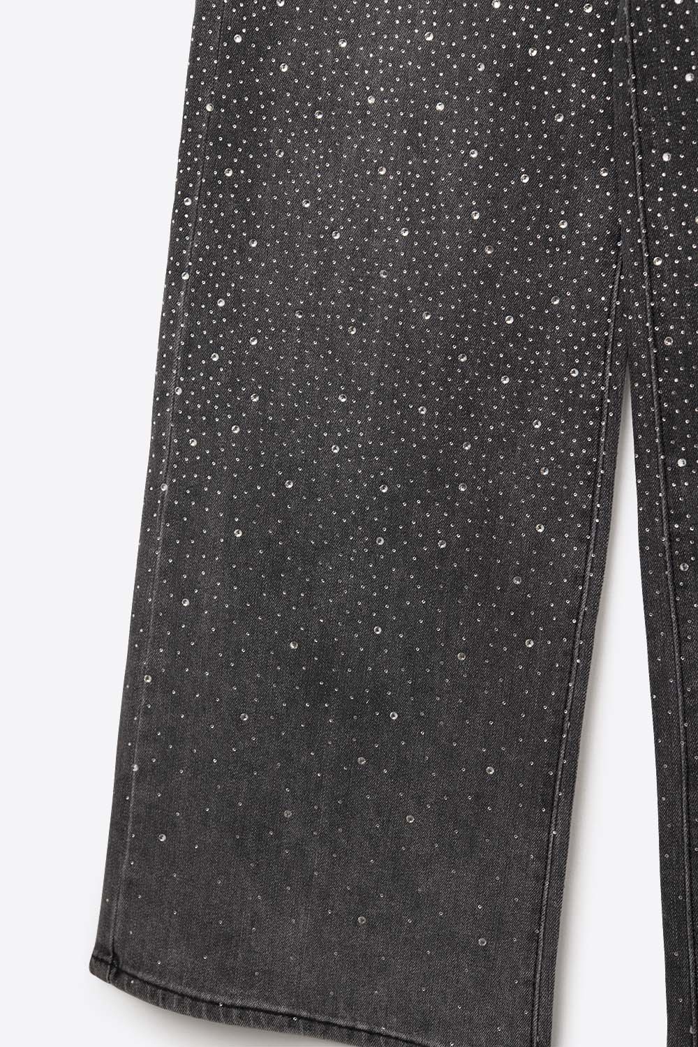 Vaqueros negros de pata ancha con strass Vaqueros negros de pata ancha con strass