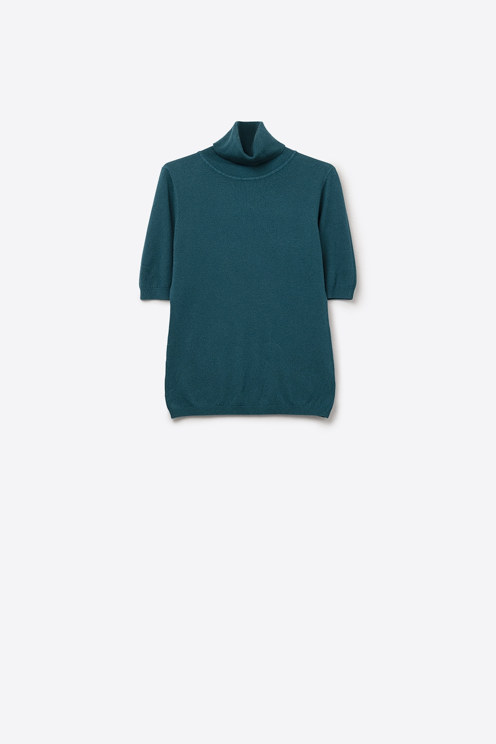 Jersey de punto fino en verde con cuello alto y mangas al codo Jersey de punto fino en verde con cuello alto y mangas al codo