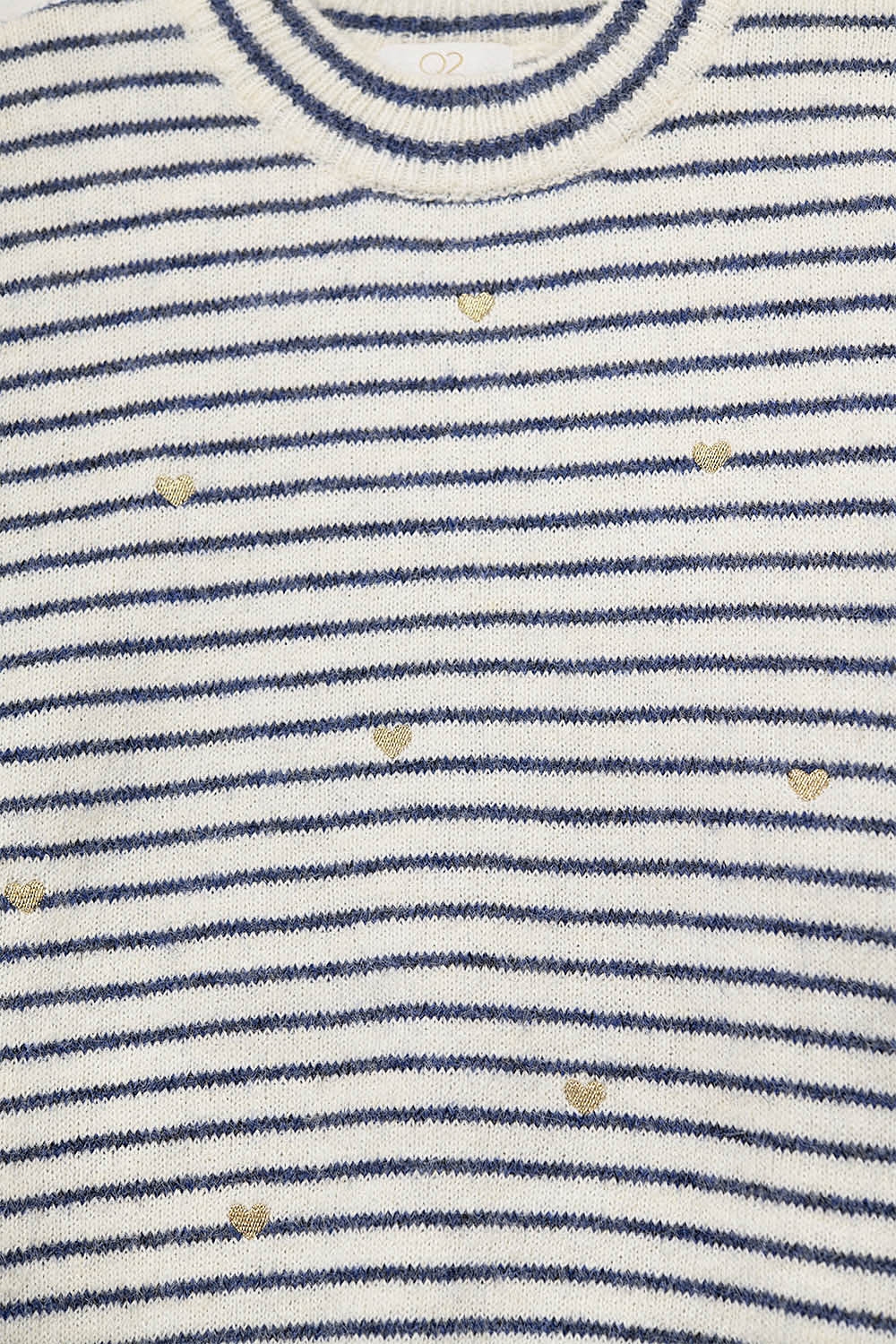 Jersey de punto con rayas azules y corazón dorado bordado Jersey de punto con rayas azules y corazón dorado bordado