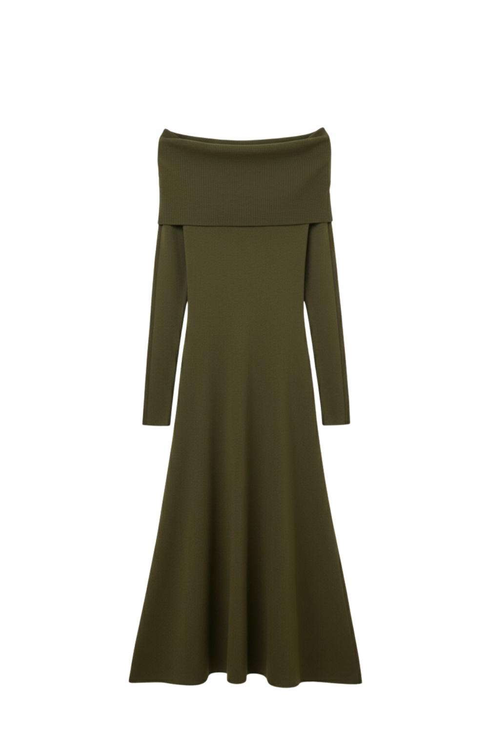 Maxi Vestido Bardot ancho de punto en color caqui