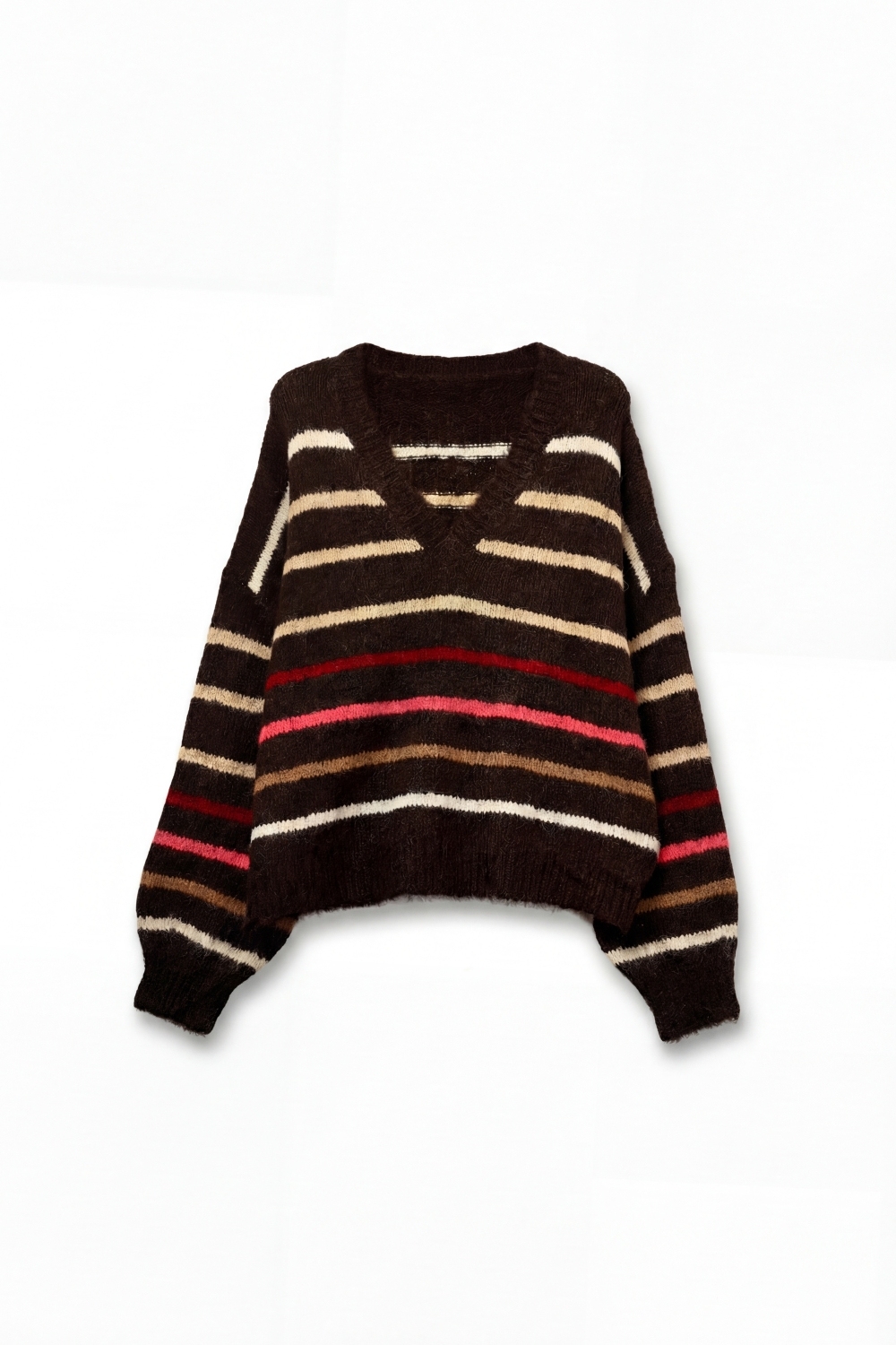 Jersey de rayas multicolor marr&oacute;n oversize