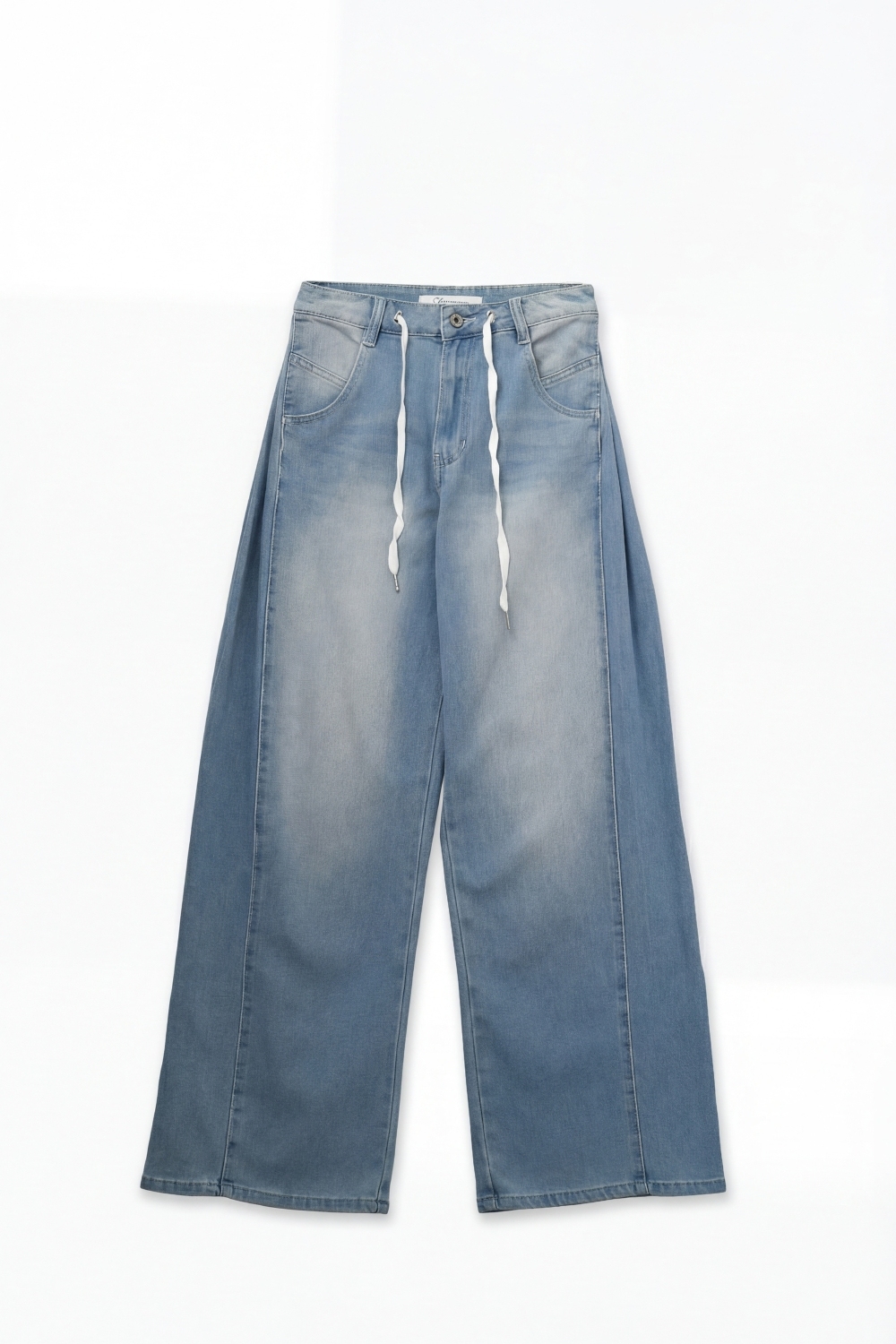 Pantalones vaqueros de mezclilla azul claro con cord&oacute;n y ajuste relajado
