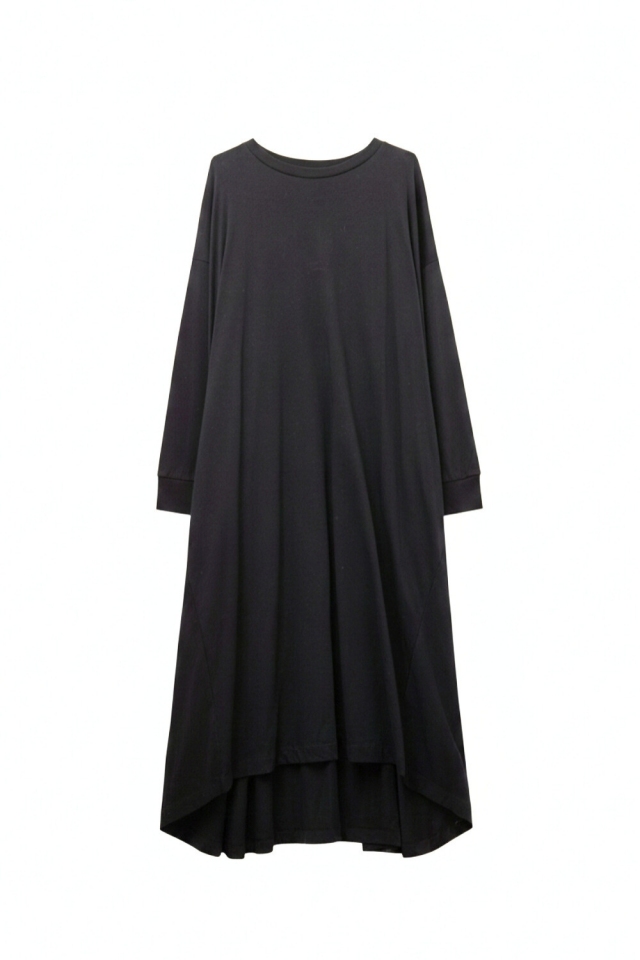Maxivestido azul marino con mangas largas y dobladillo asim&eacute;trico