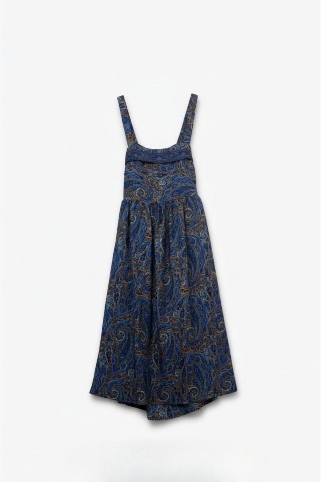 Vestido azul midi sin mangas con estampado abstracto