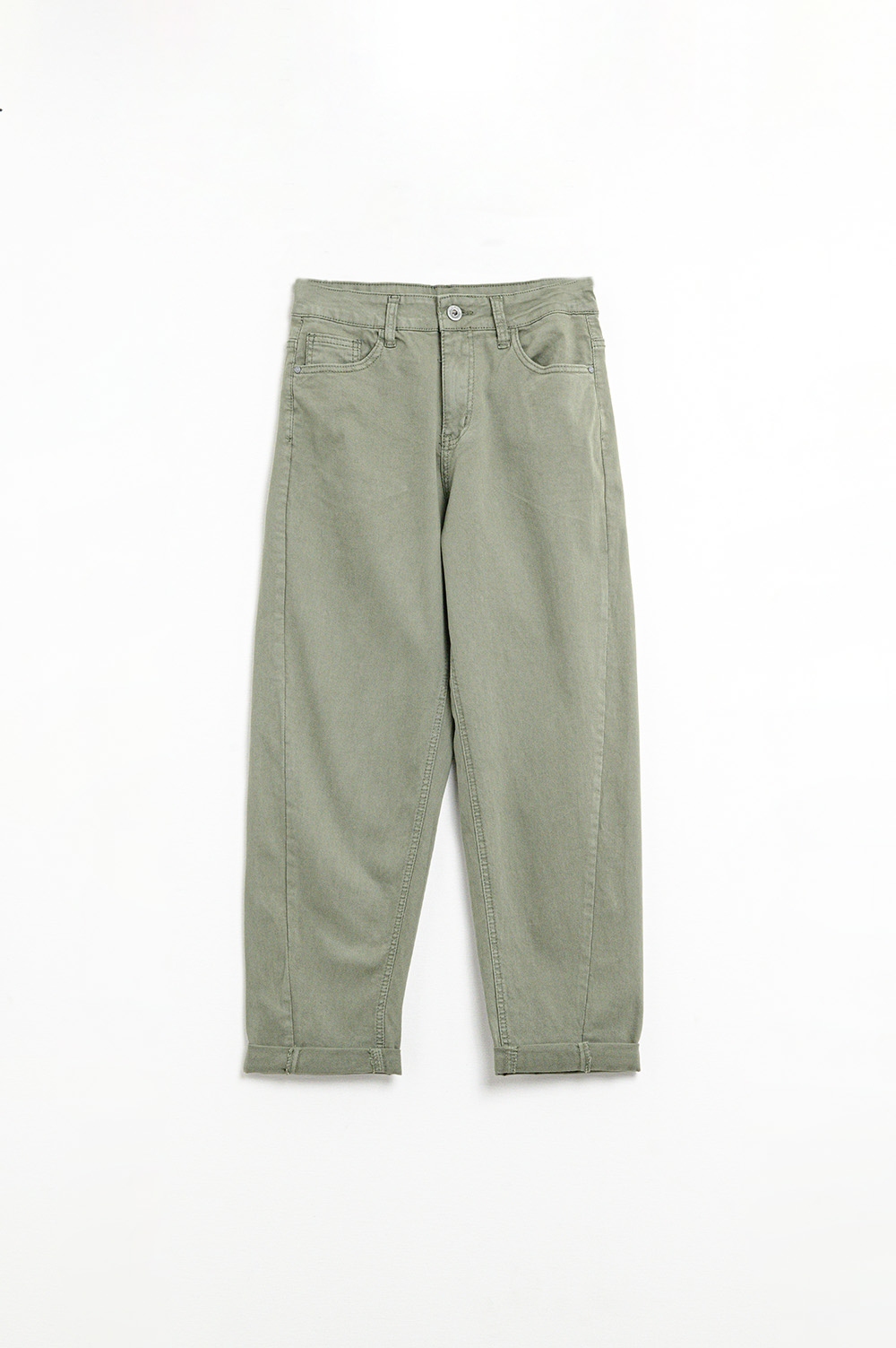 Pantalón de tiro alto estilo barrel en suave color caqui Pantalón de tiro alto estilo barrel en suave color caqui
