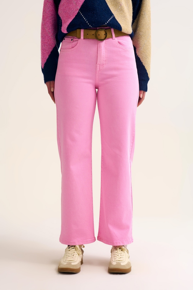 Vaqueros capri color rosa chicle de pernera ancha