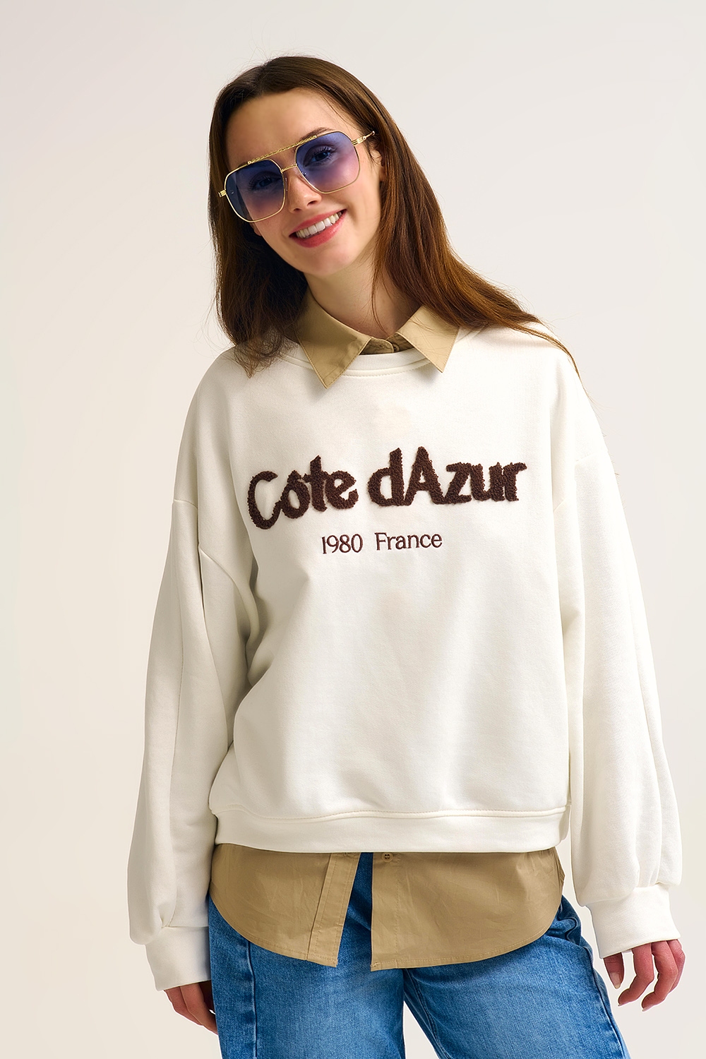 Sudadera Côte d'Azur Crema Bordada Sudadera Côte d'Azur Crema Bordada