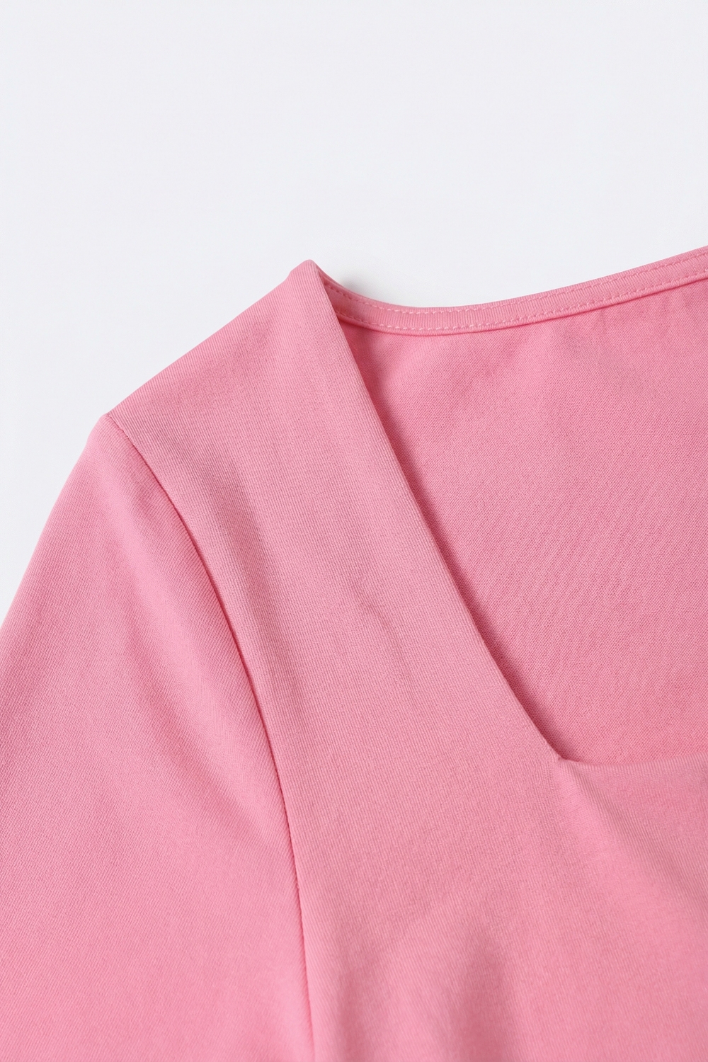 Top el&aacute;stico rosa de manga corta y cuello cuadrado